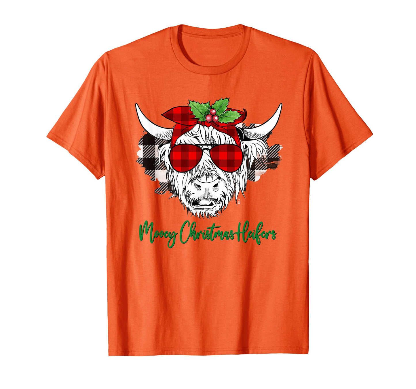 Mooey Christmas Heifers Funny Holiday Cow Plaid Sunglasses T-Shirt