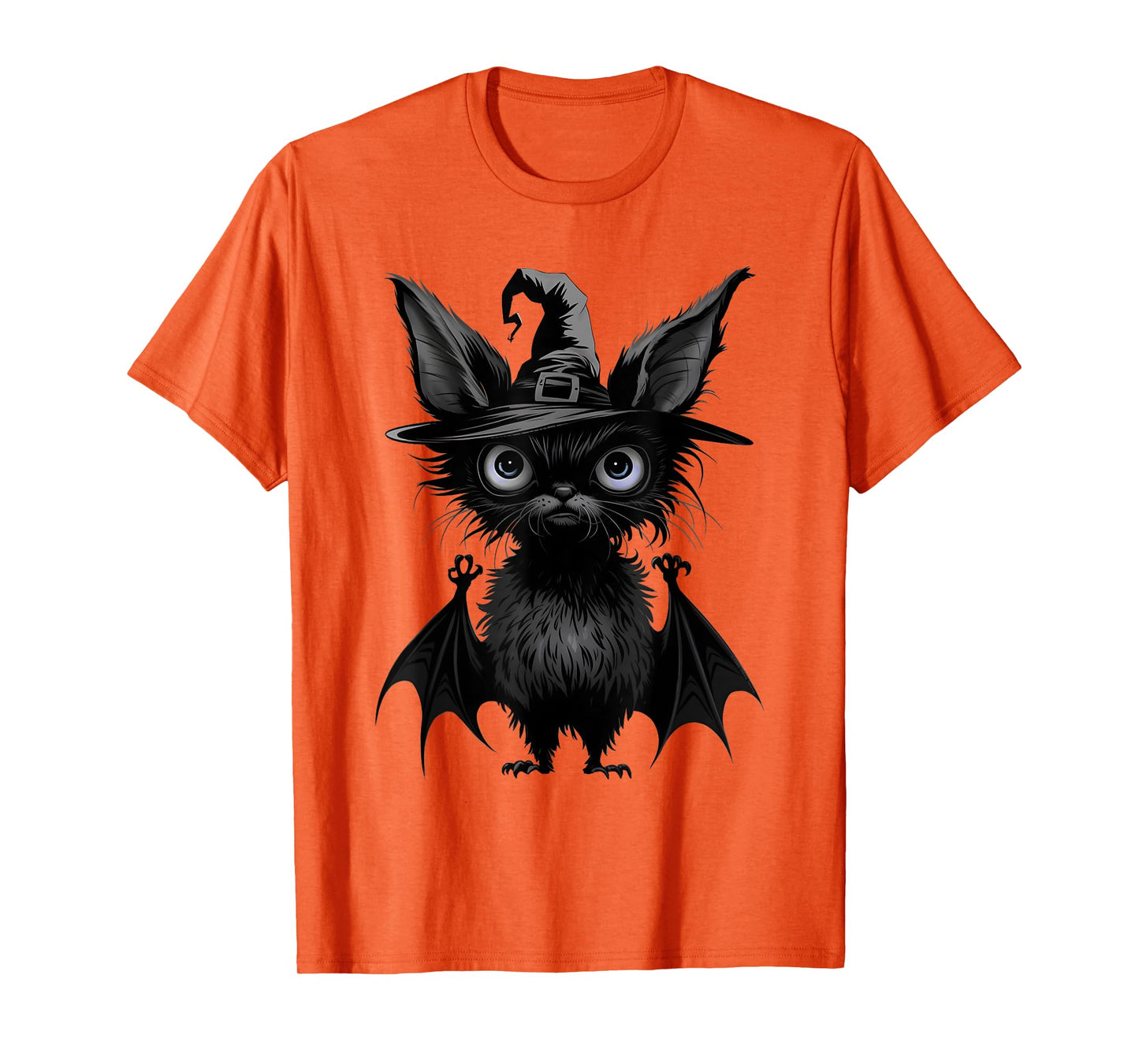 Cute Bat Wearing Witch Hat Trying to Be Scary Halloween Bat T-Shirt