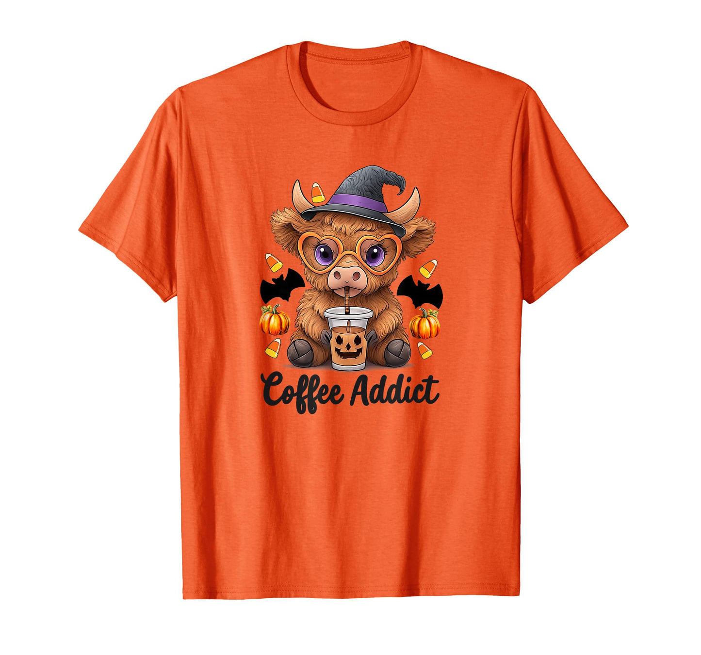 Cute Cow Drinking Coffee Halloween Art T-Shirt