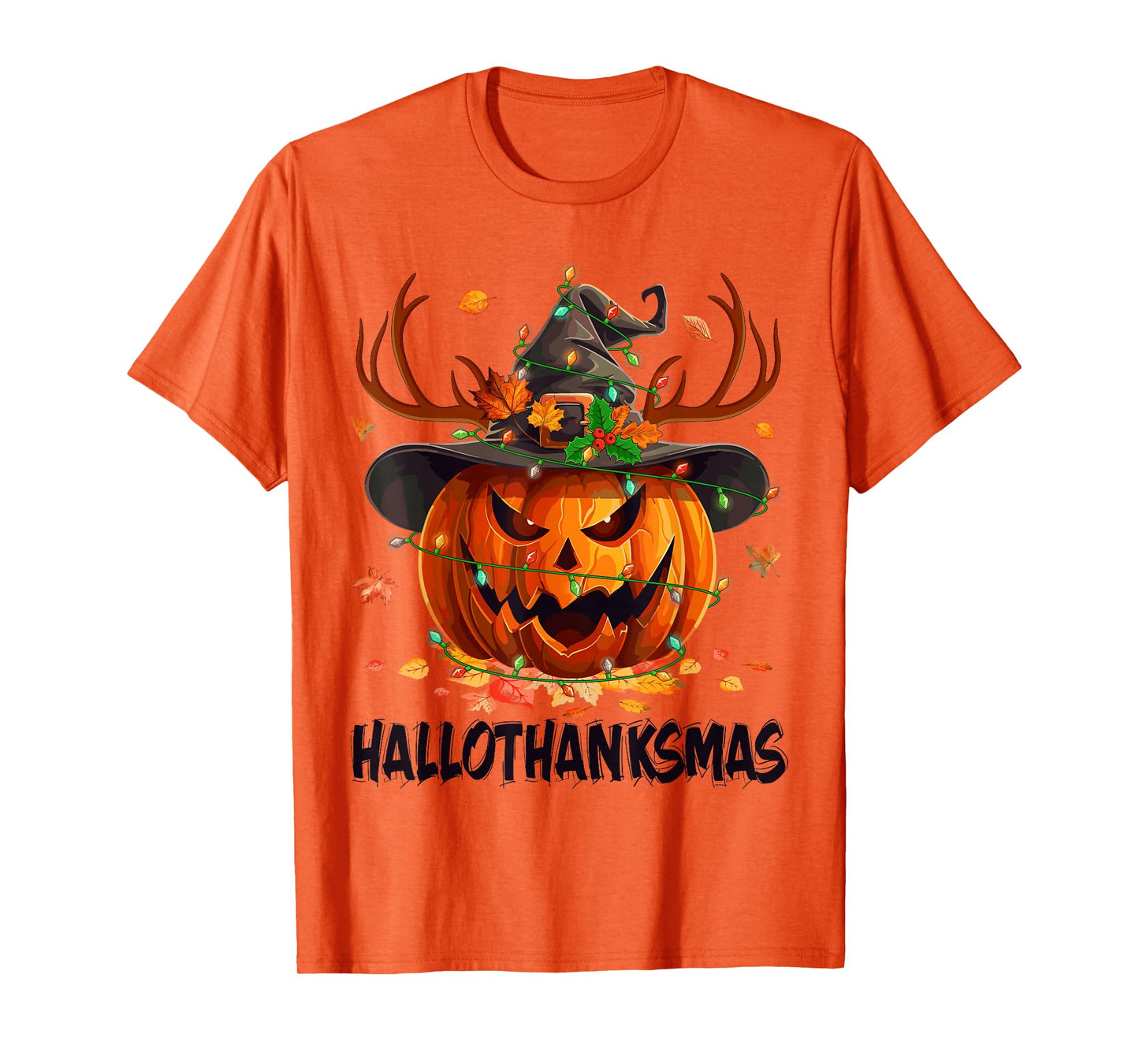 Happy Hallothanksmas Pumpkin Halloween Thanksgiving Xmas T-Shirt