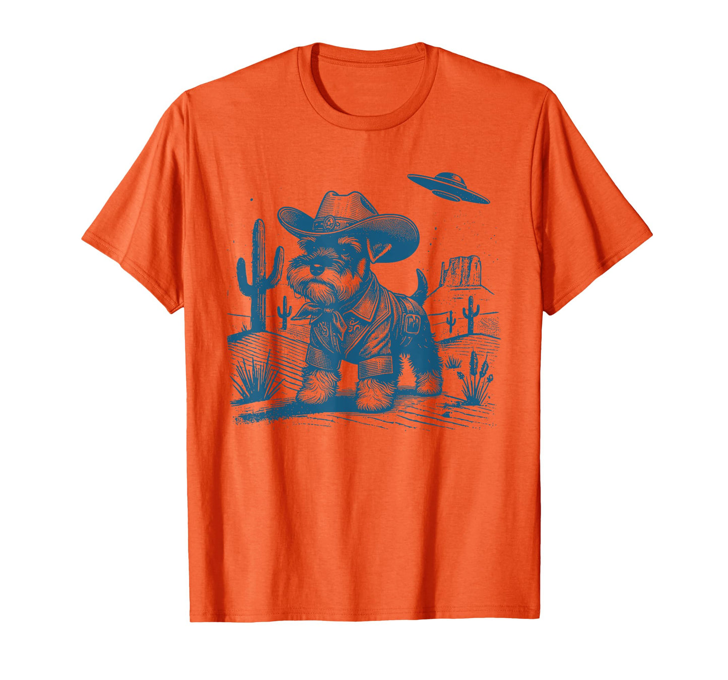 Schnauzer Vintage UFO Western Funny Cowboy Schnauzer UFO T-Shirt