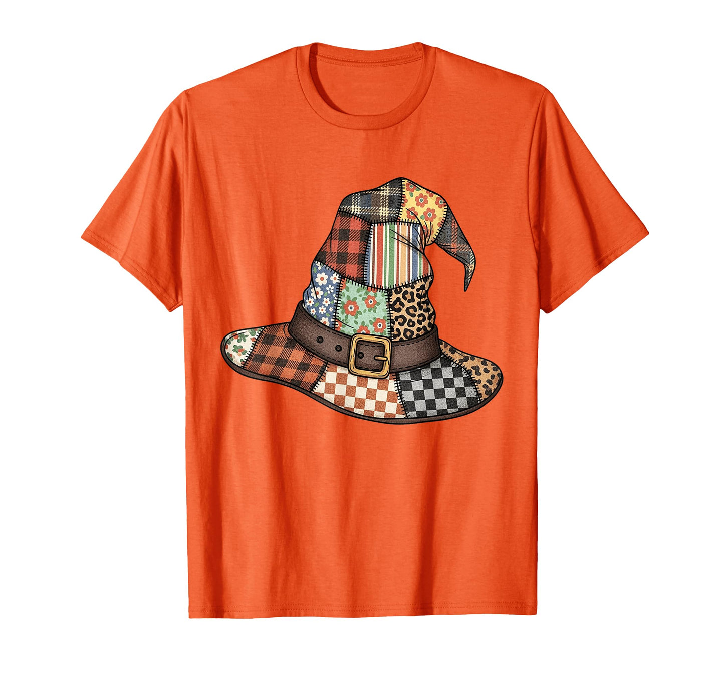 Halloween Witch Hat Patchwork Floral Spooky Season Autumn T-Shirt