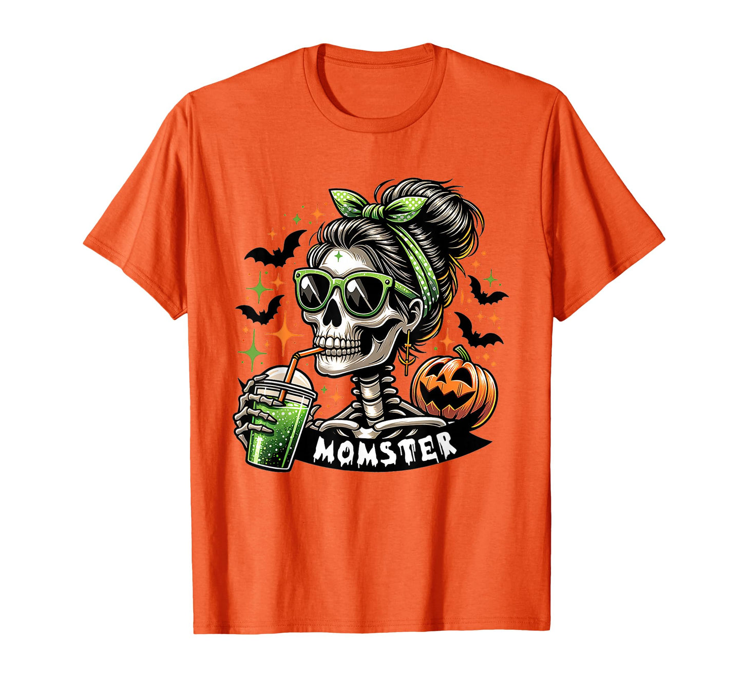 Momster Halloween Costume Skeleton Messy Bun Mother Coffee T-Shirt