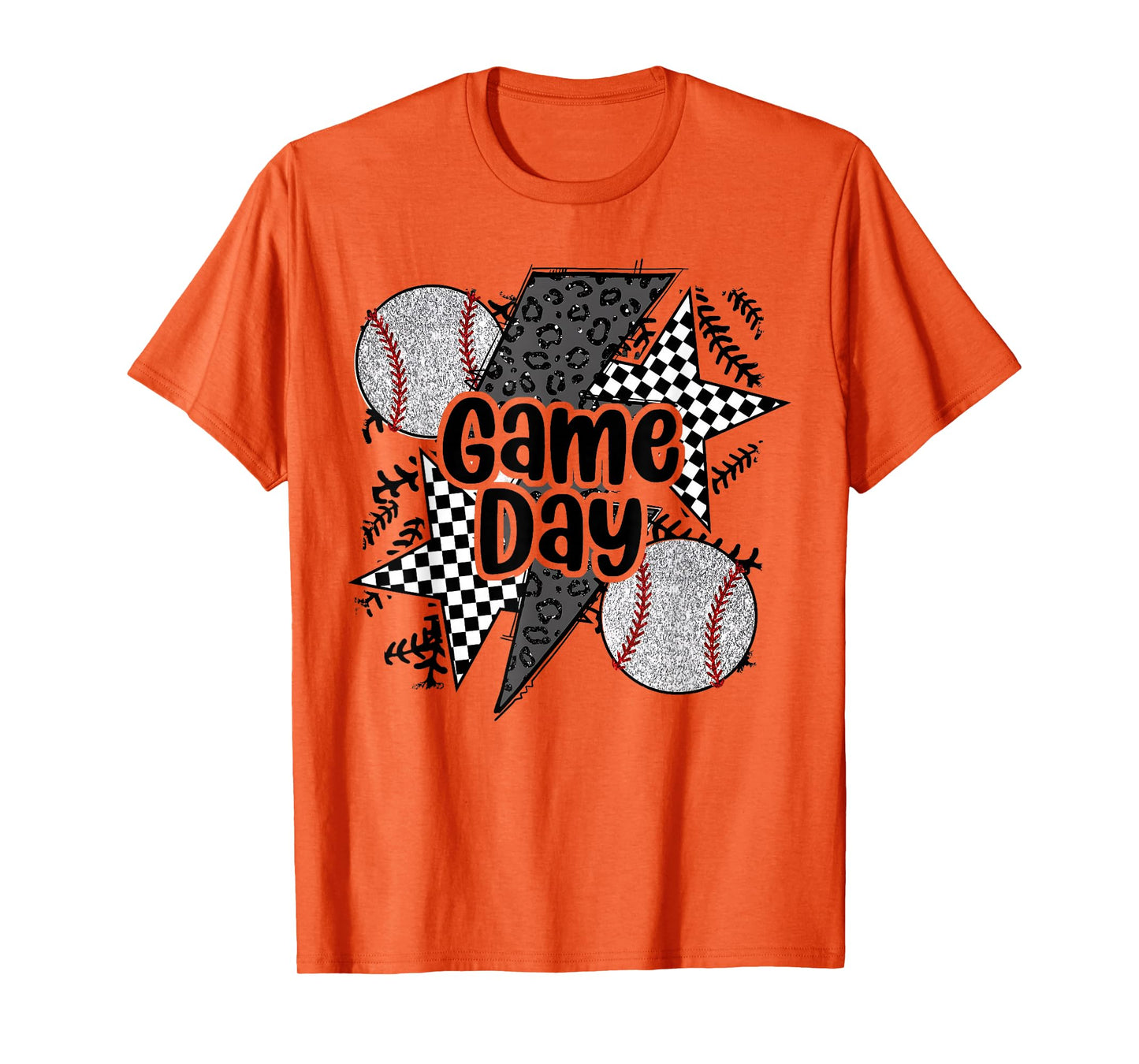 Retro Baseball Game Day Checkered Leopard Baseball Mama Mom T-Shirt
