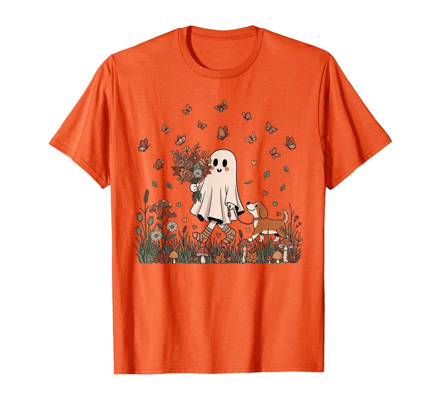 Vintage Halloween Cute Ghost Dog Mom Boho Floral Fall Vibes T-Shirt
