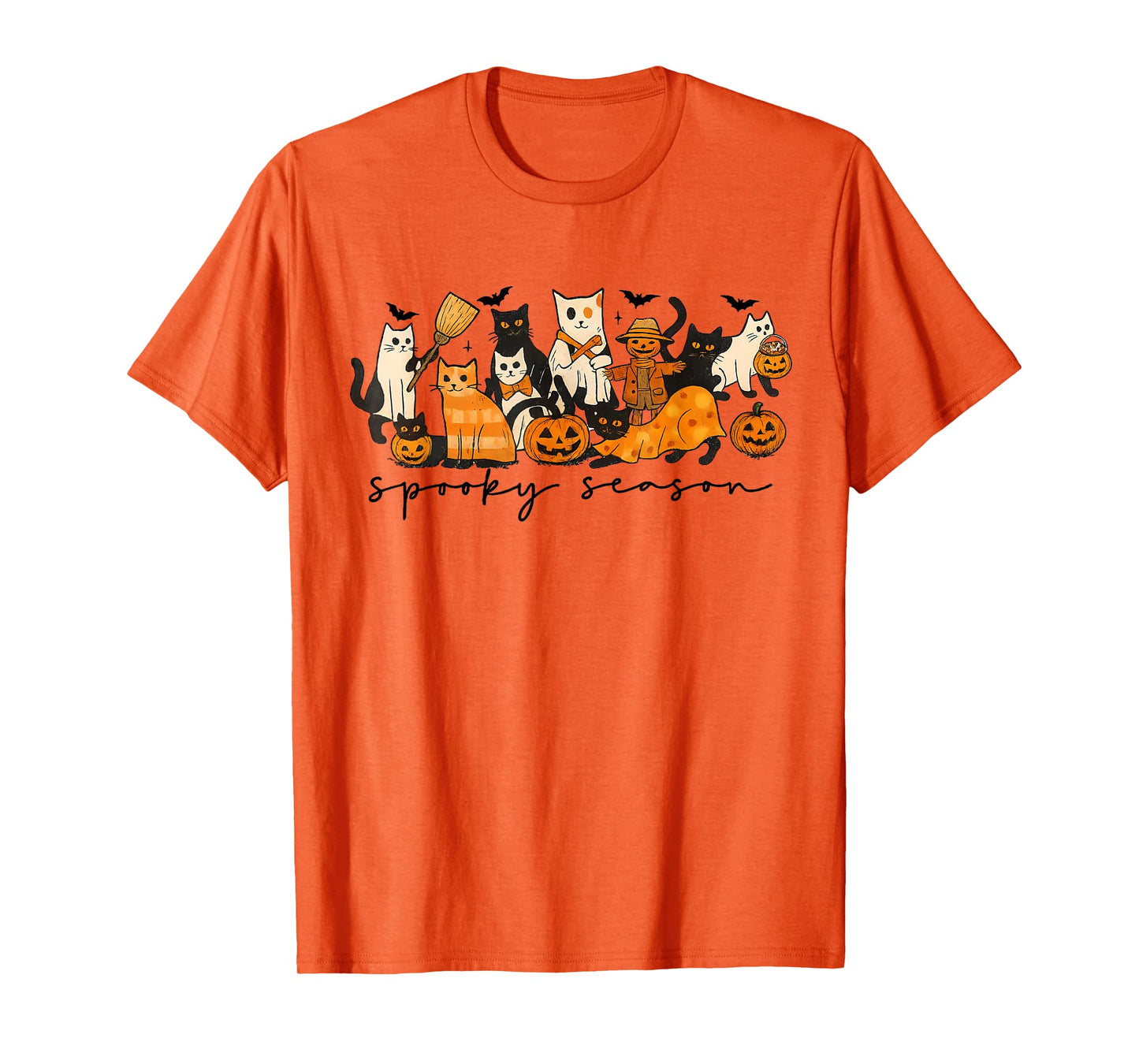 Spooky Witch Black Cat Halloween Pumpkin for Men Women Kids T-Shirt
