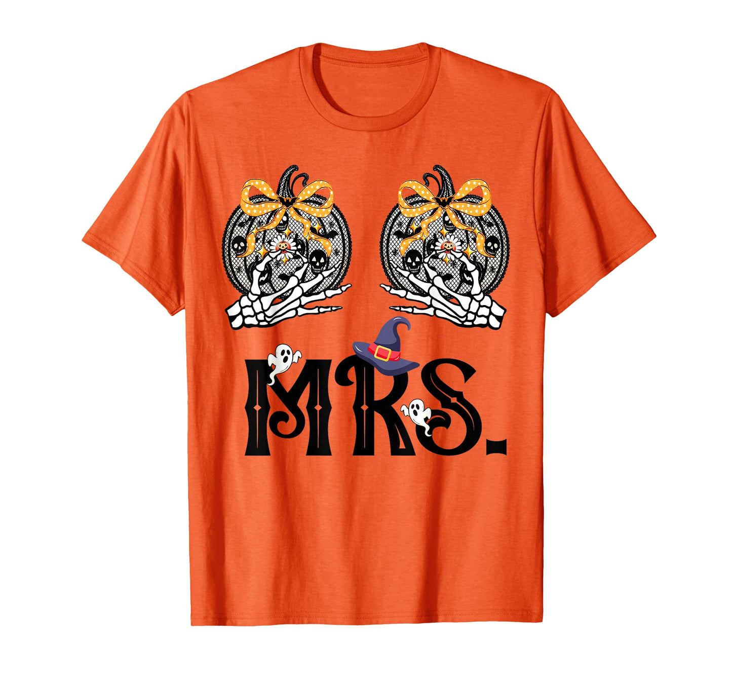 Mr Mrs Couple Skeleton Her Pumpkins His Broomstick Halloween T-Shirt