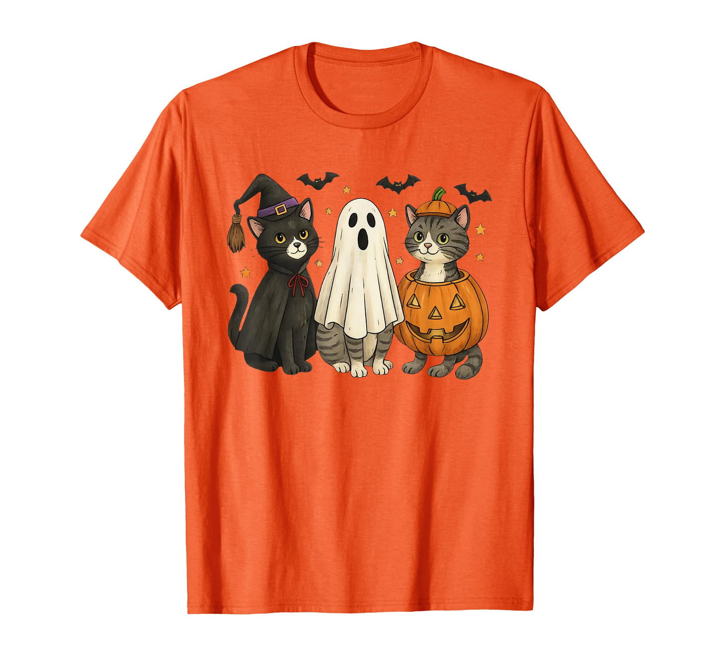 Retro Black Cat Witch Scary Halloween Pumpkin Women Men Kids T-Shirt
