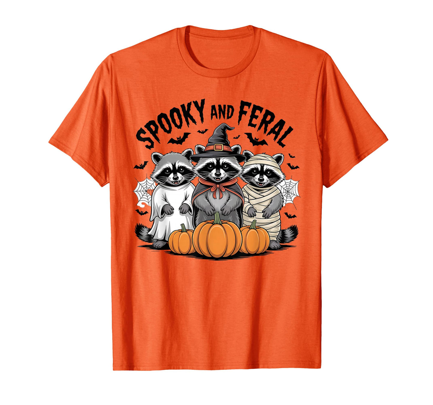 Spooky and Feral Halloween Witch Raccon Ghost Mummy Costume T-Shirt