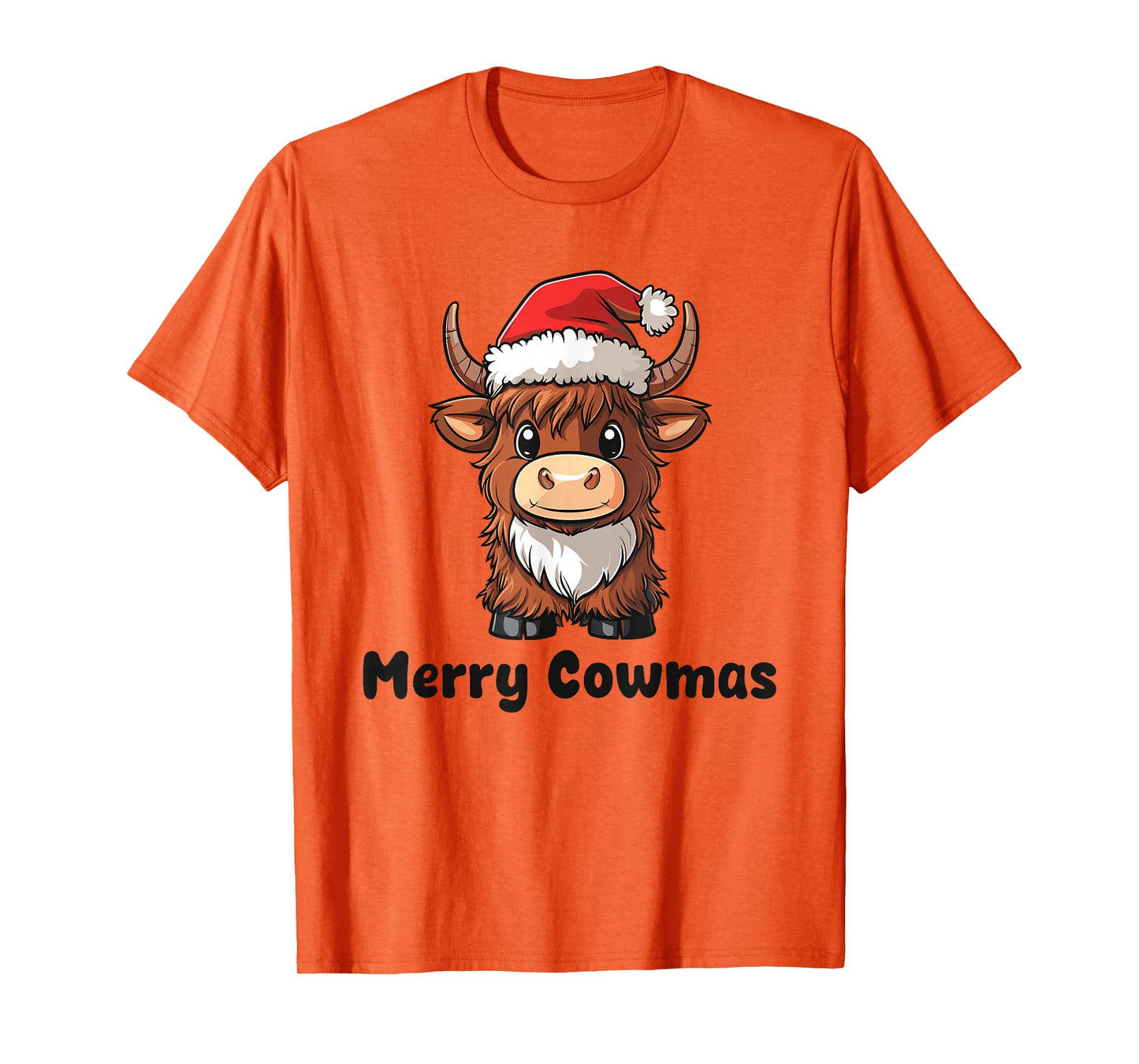Merry Cowmas Pun Christmas Cute Highland Cow in Santa Hat T-Shirt