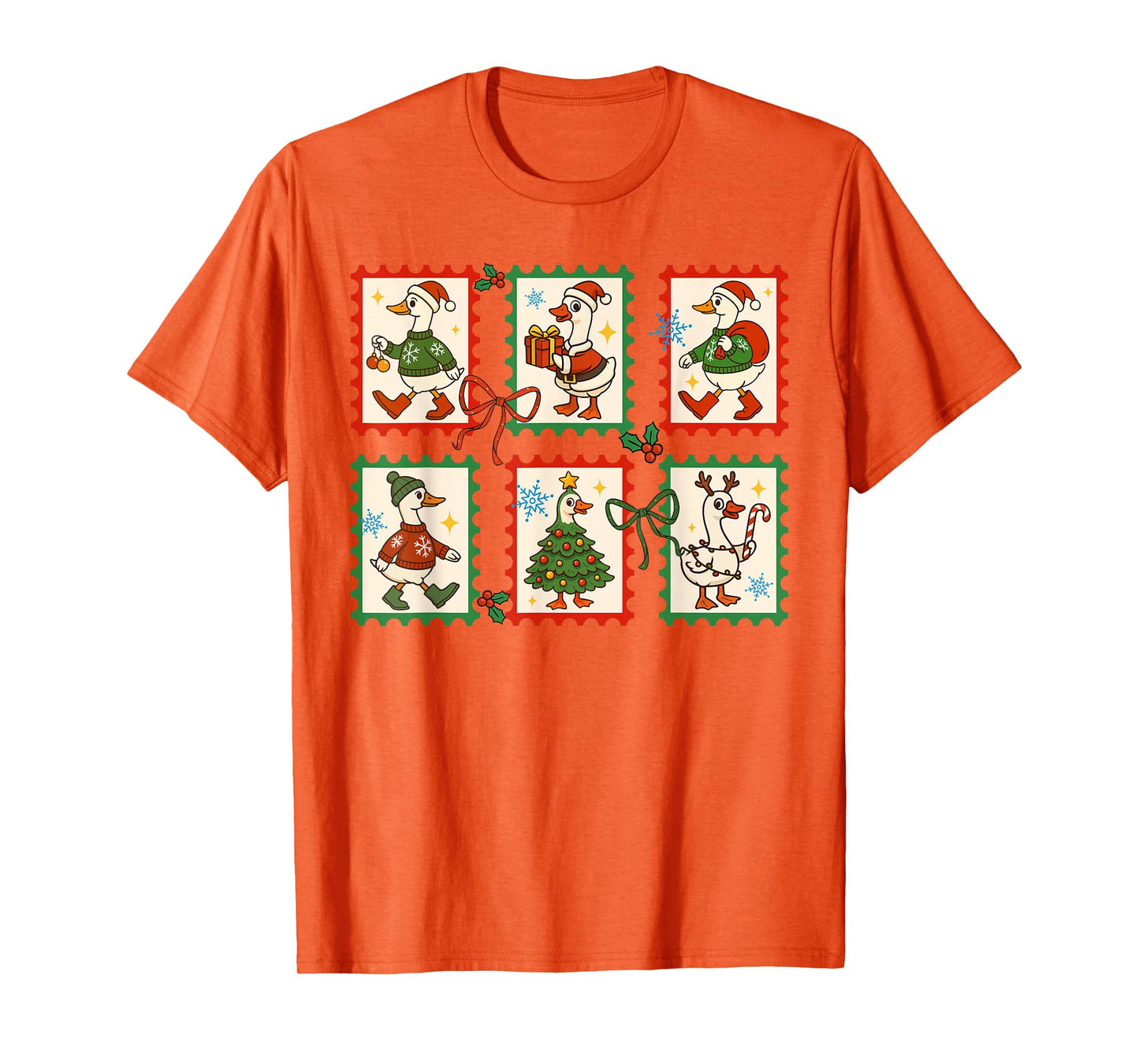 Funny Silly Goose Santa Tree Lights Elf Christmas Stamps T-Shirt