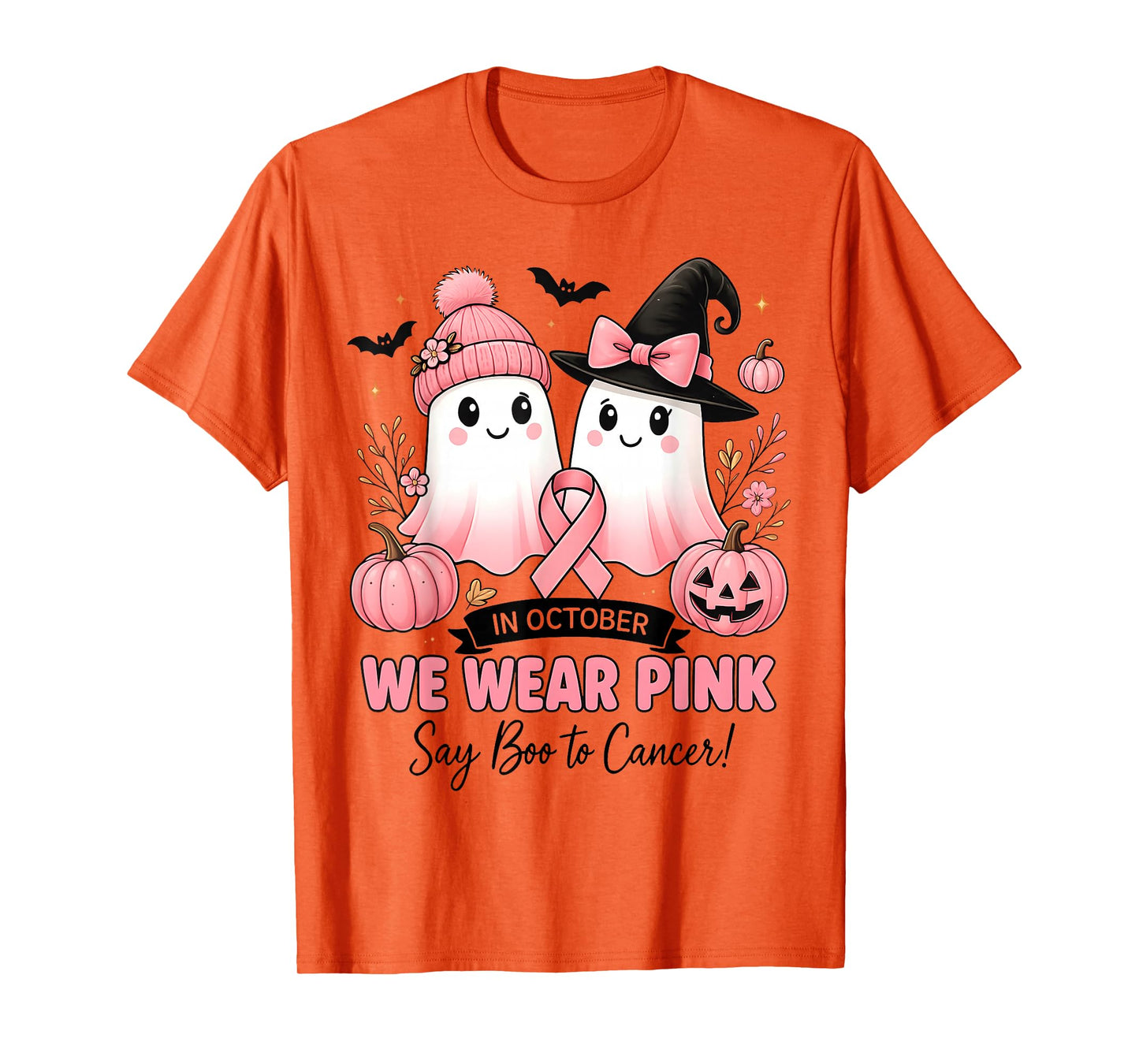 We Wear Pink Say Boo to Cancer Breast Cancer Ghost Witch T-Shirt