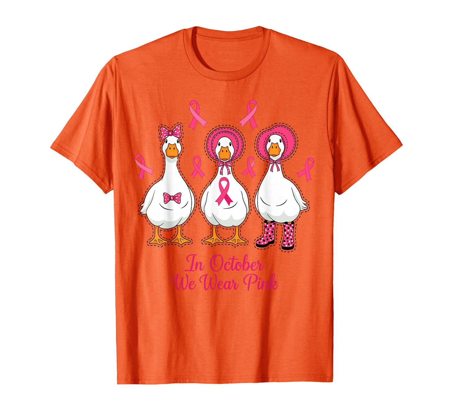 in October We Wear Pink Breast Cancer Awareness Goose T-Shirt