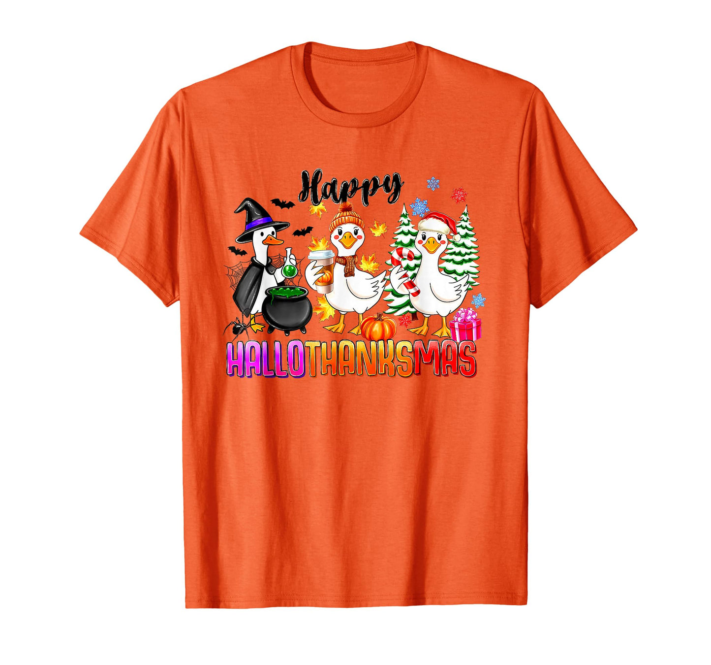 Gooses Halloween Thanksgiving Christmas Happy HalloThanksMas T-Shirt