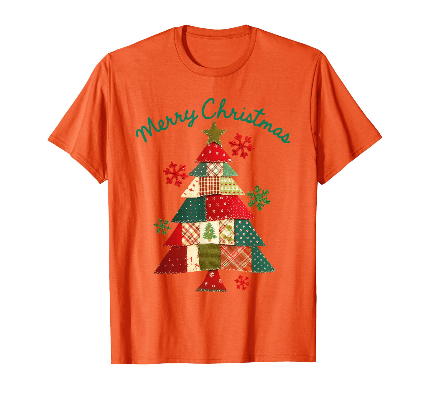 Retro Patchwork Christmas Tree Shirt Merry Xmas Outfit T-Shirt