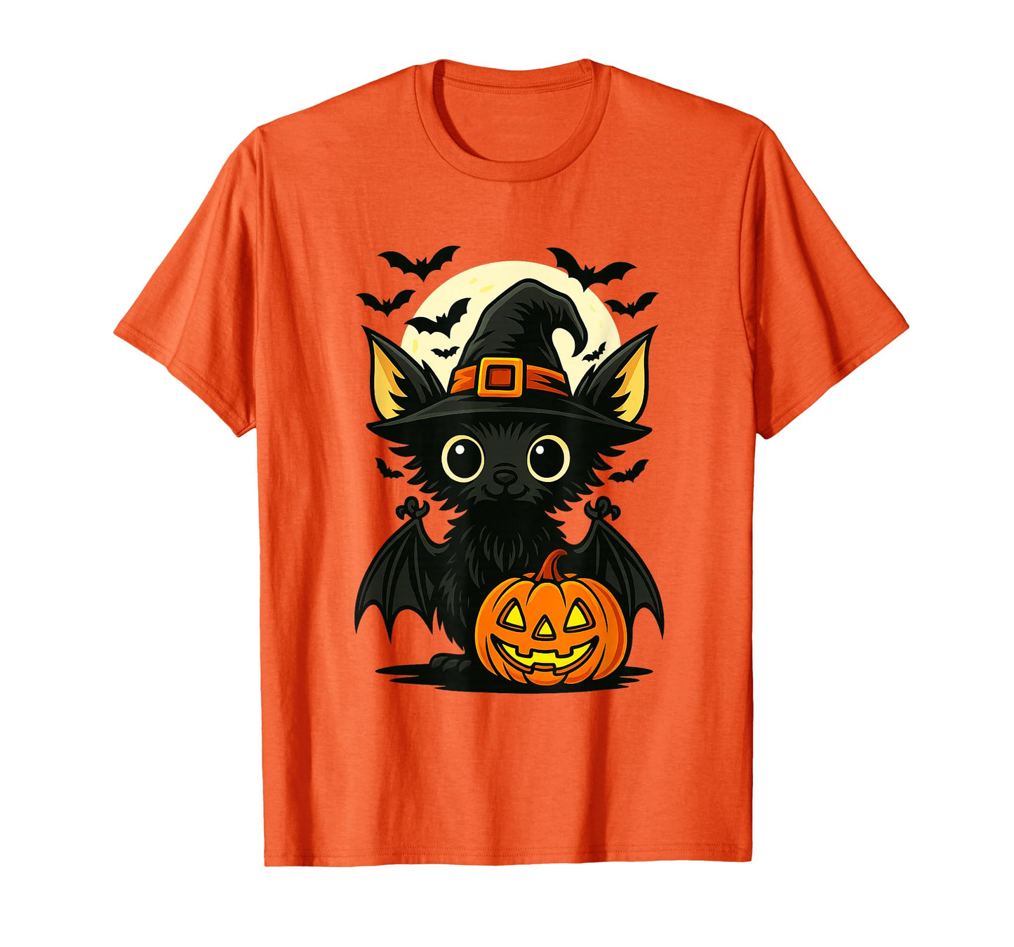 Cute Bat Wearing Witch Hat with Moon and Bats Halloween Bat T-Shirt