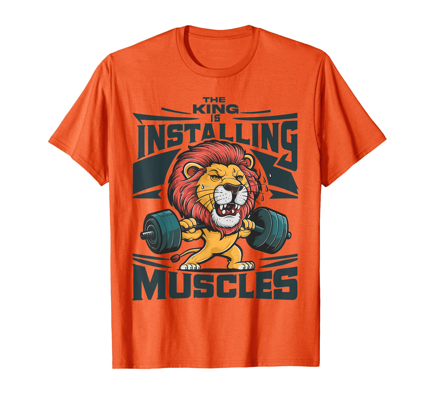 Funny Lion Installing Muscles Please Wait Lifting Barbell T-Shirt