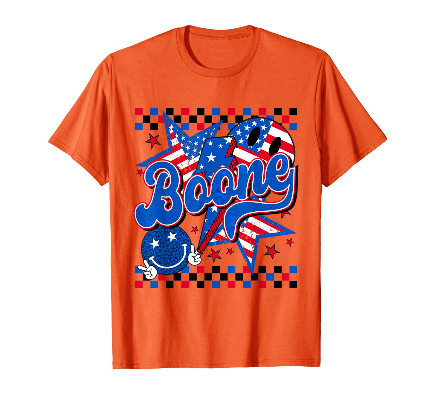 Boone Checkered Personalized Name Vintage US Flag Retro T-Shirt