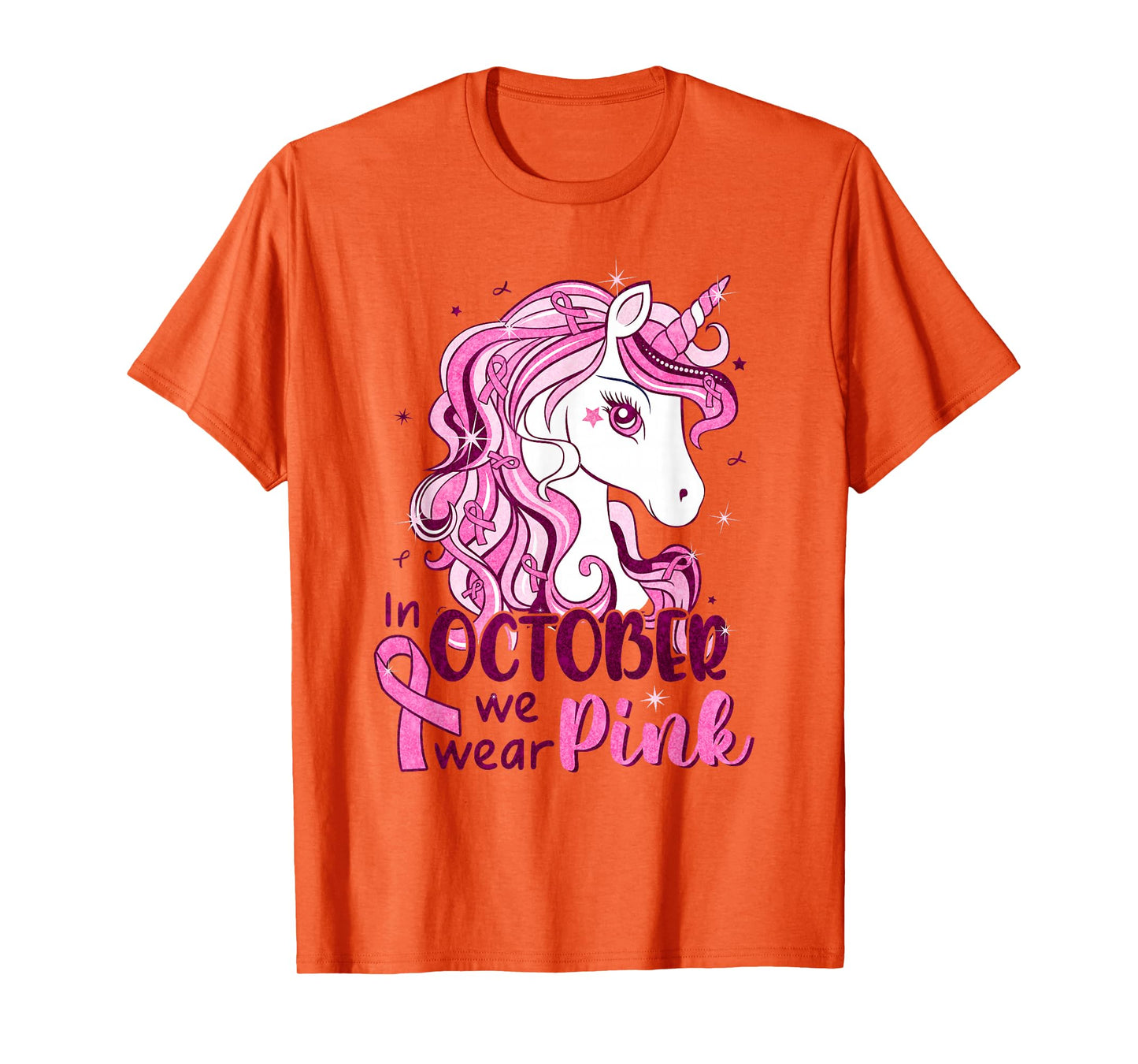 In October We Wear Pink Unicorn Breast Cancer Shirts Girls T-Shirt