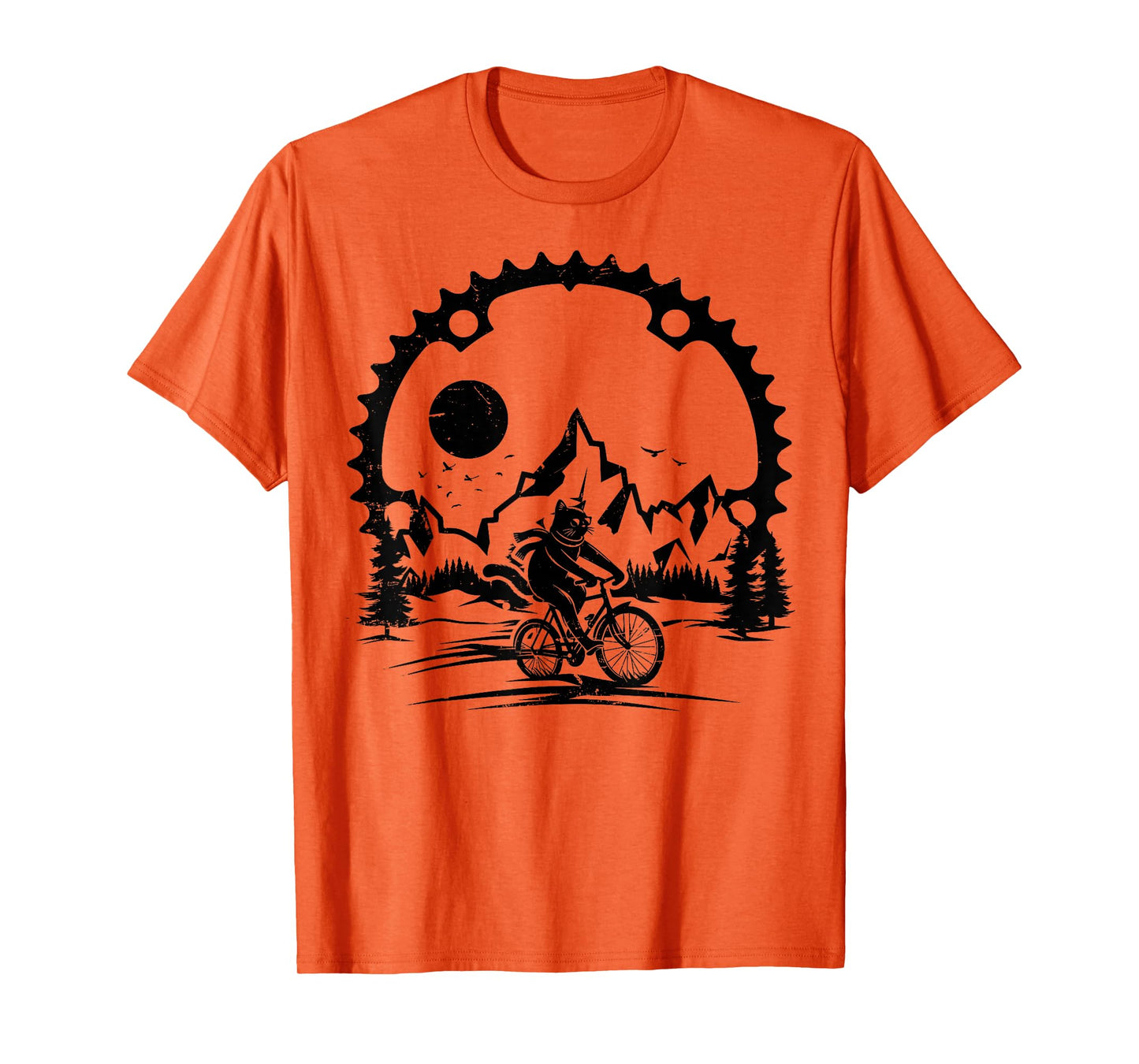 Funny Cat Riding Bicycle Vintage Mountain Biking Cat Biker T-Shirt