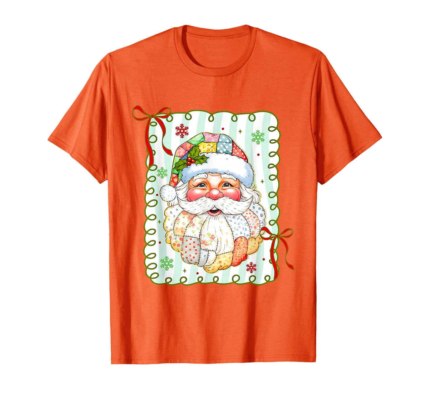 Patchwork Santa Claus Face Christmas Bow Men Women Kids T-Shirt