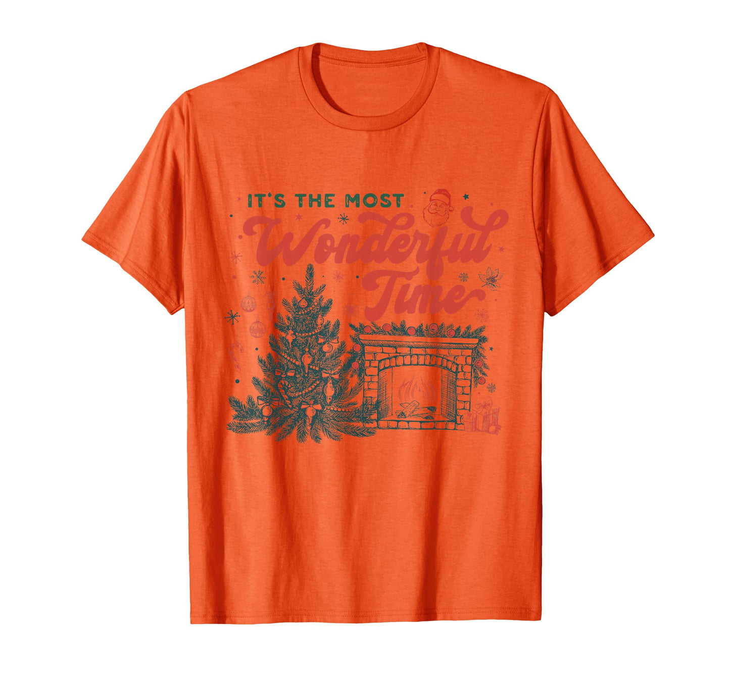 Retro Vintage Fireplace It's The Most Wonderful Time Xmas T-Shirt