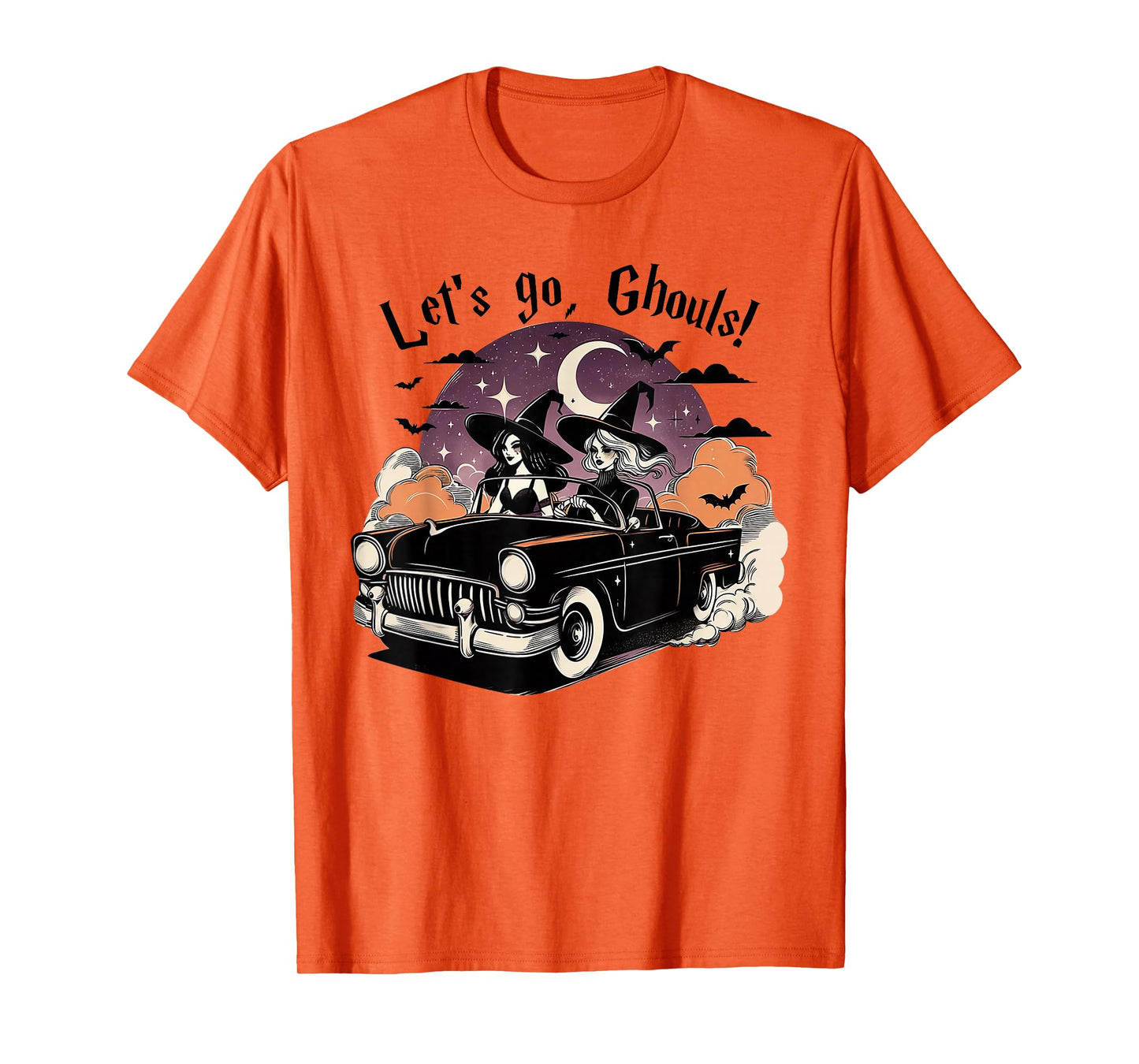Retro Let's Go Ghouls Witch Car Ride Halloween Spooky T-Shirt