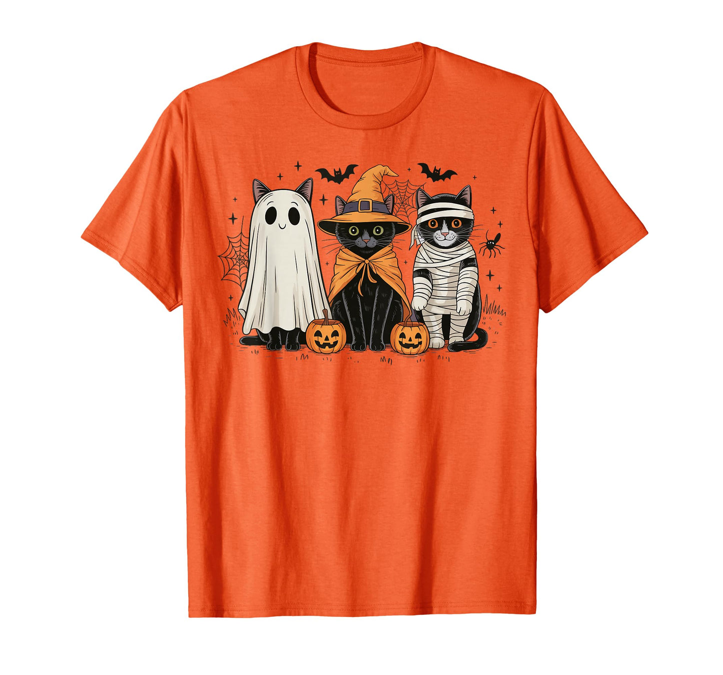 Retro Three Black Cats Witch Pumpkin Scary Halloween Costume T-Shirt