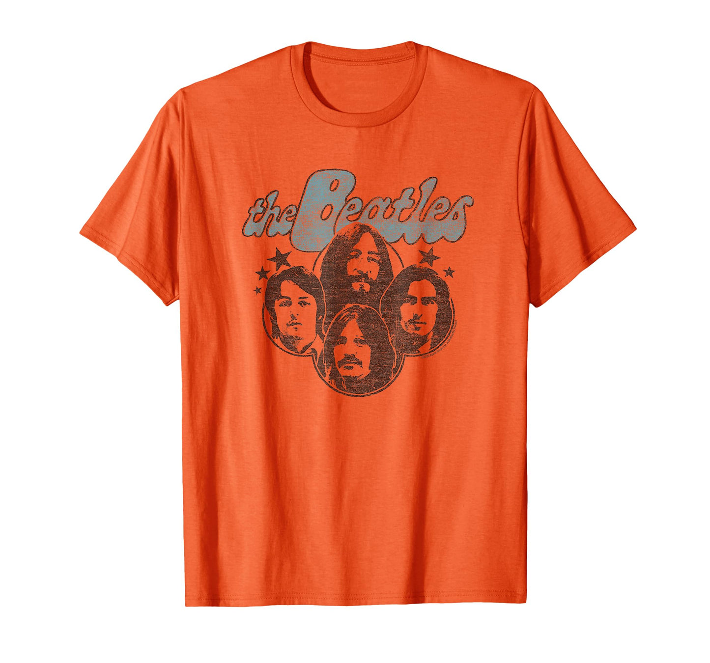 The Beatles - Groovy Blue Logo with Band Member Faces T-Shirt