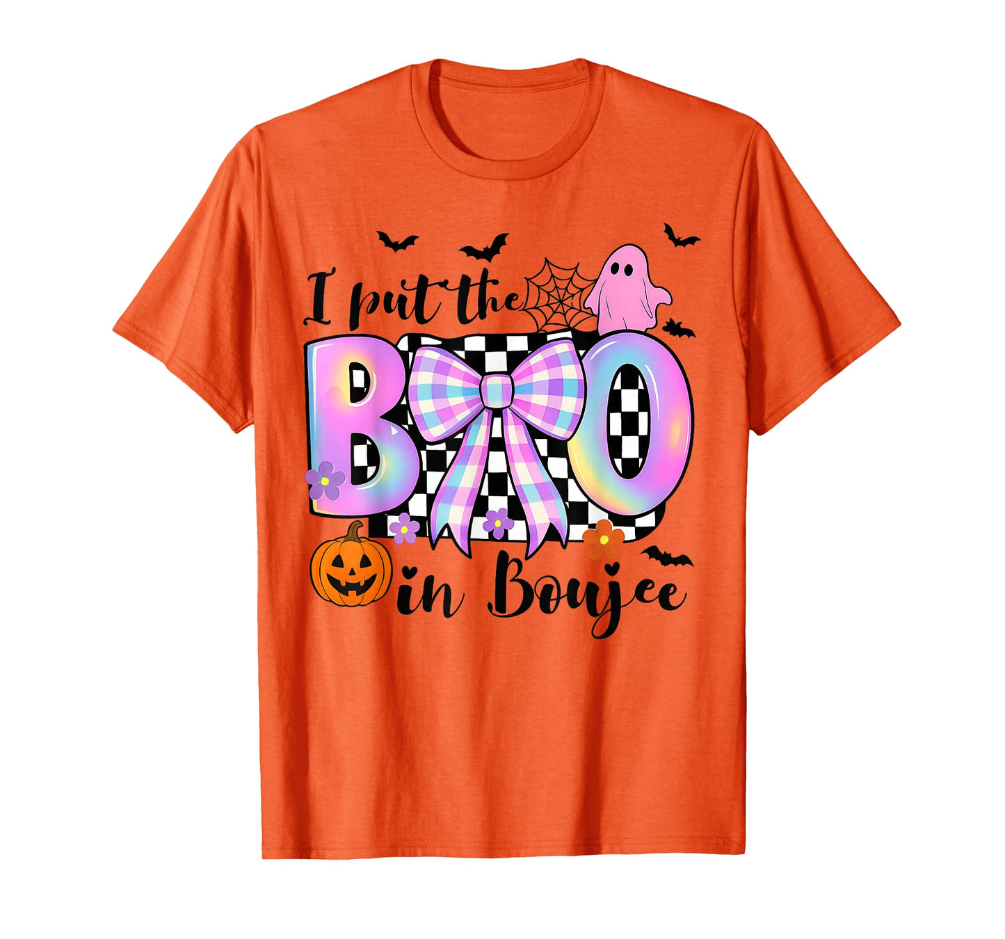 Halloween Spooky Checkered Bow I Put The Boo in Boujee T-Shirt