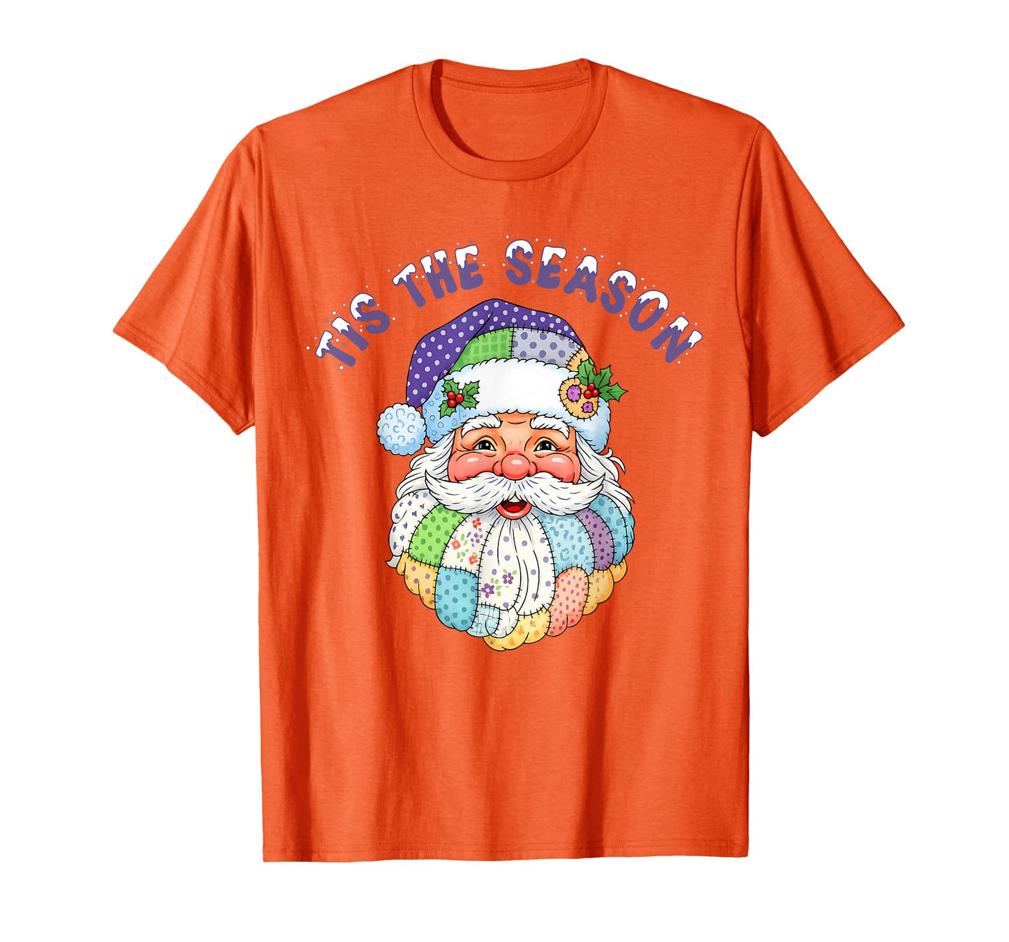 Patchwork Santa Claus Retro Christmas Tis The Season Vintage T-Shirt