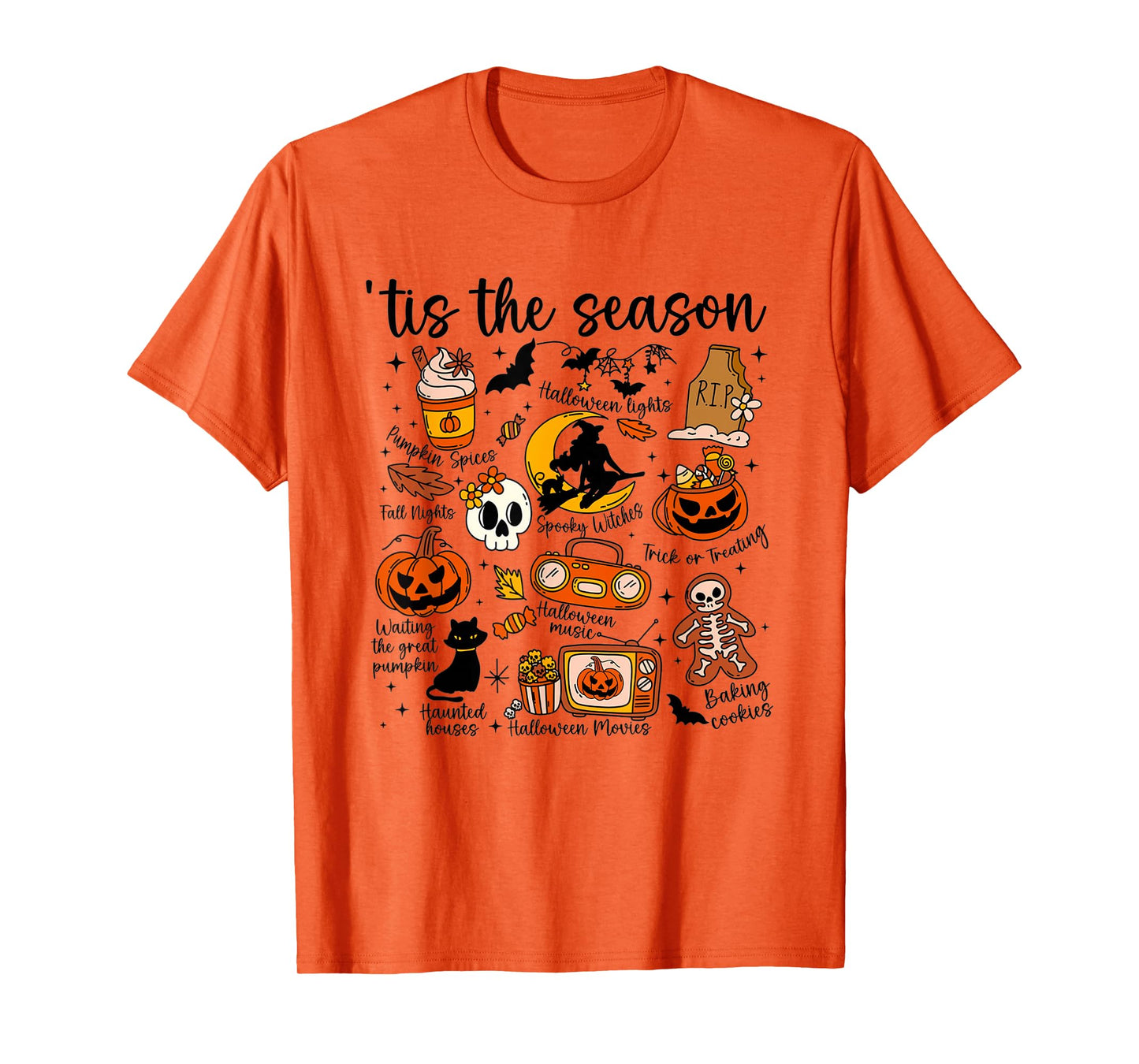 Women Vintage Halloween Tis' The Season Pumpkin Witch T-Shirt