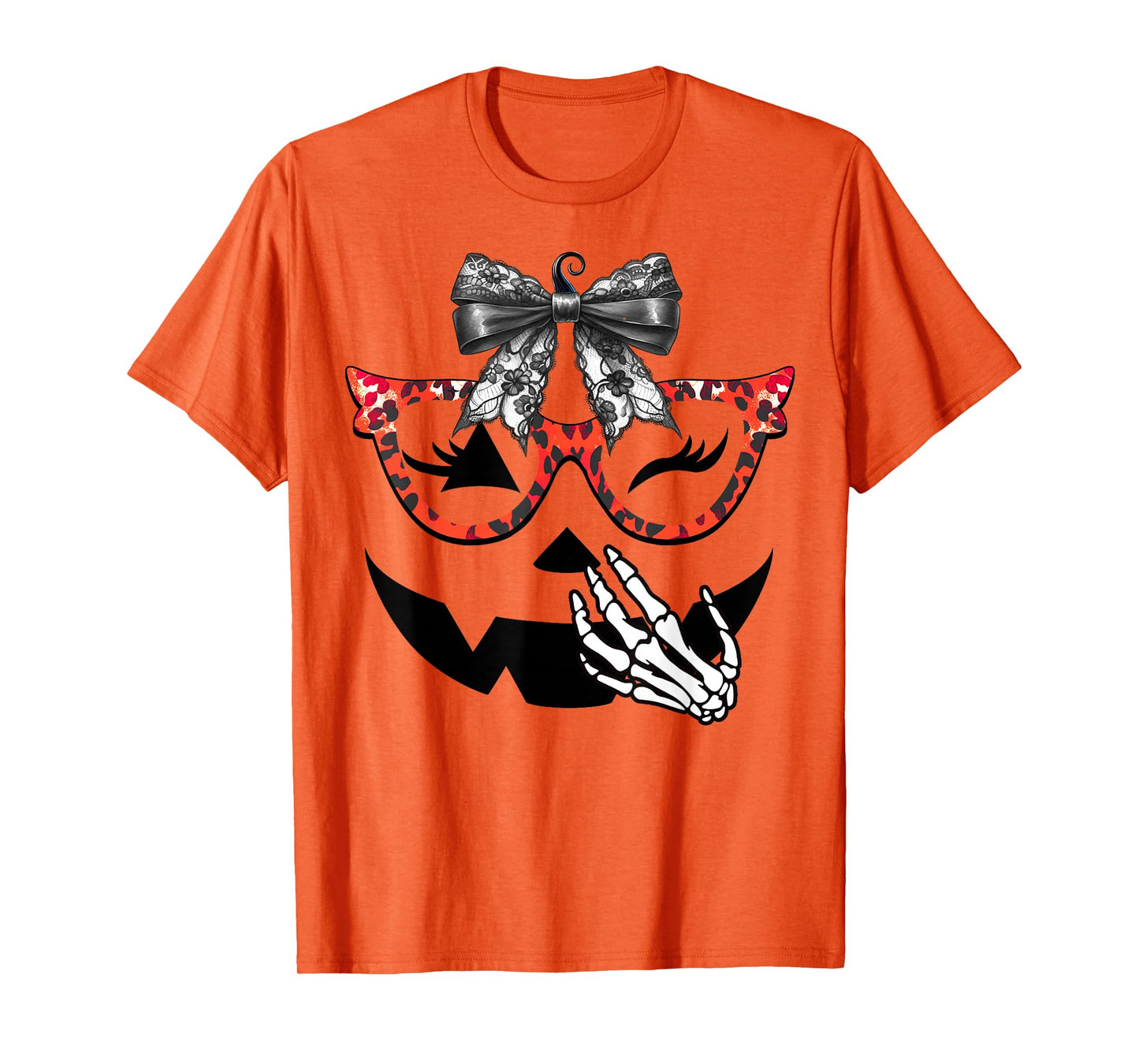 Halloween Costume Pumpkin Face Cute Leopard Sunglasses T-Shirt