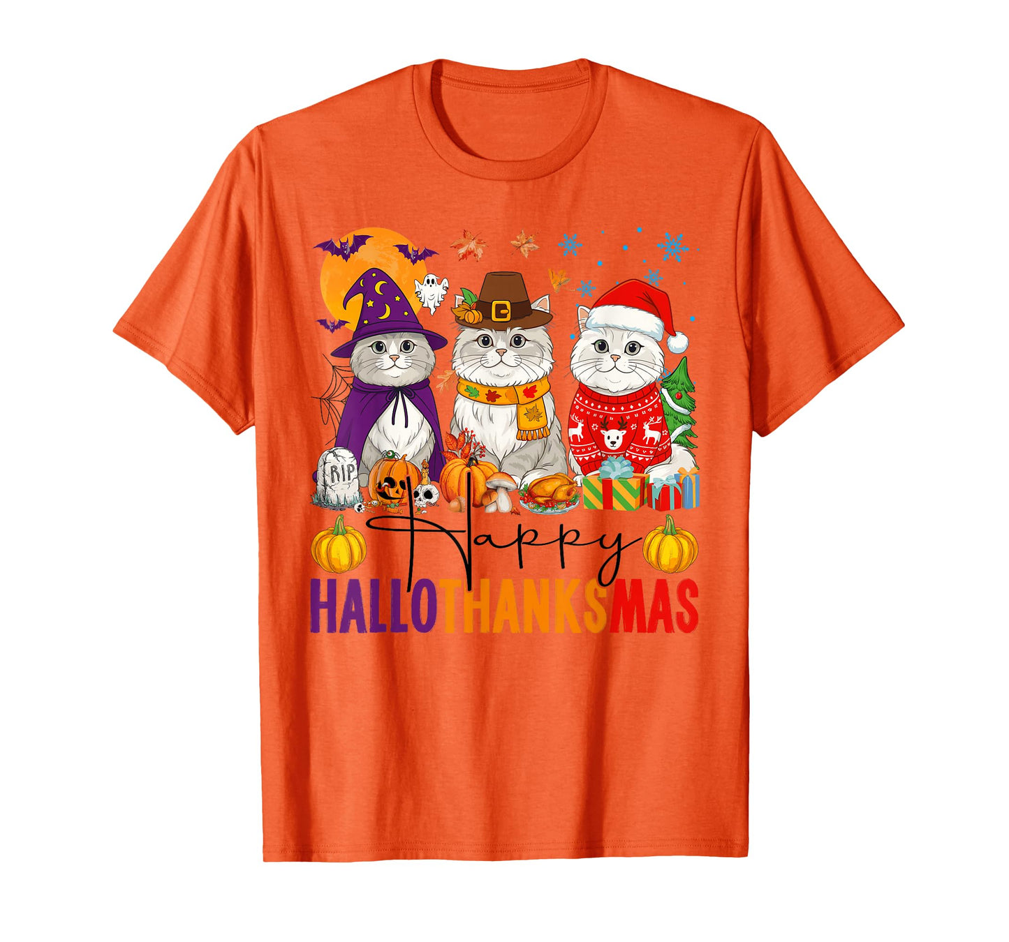 Happy Hallothanksmas Persian Cats Halloween Thanksgiving T-Shirt