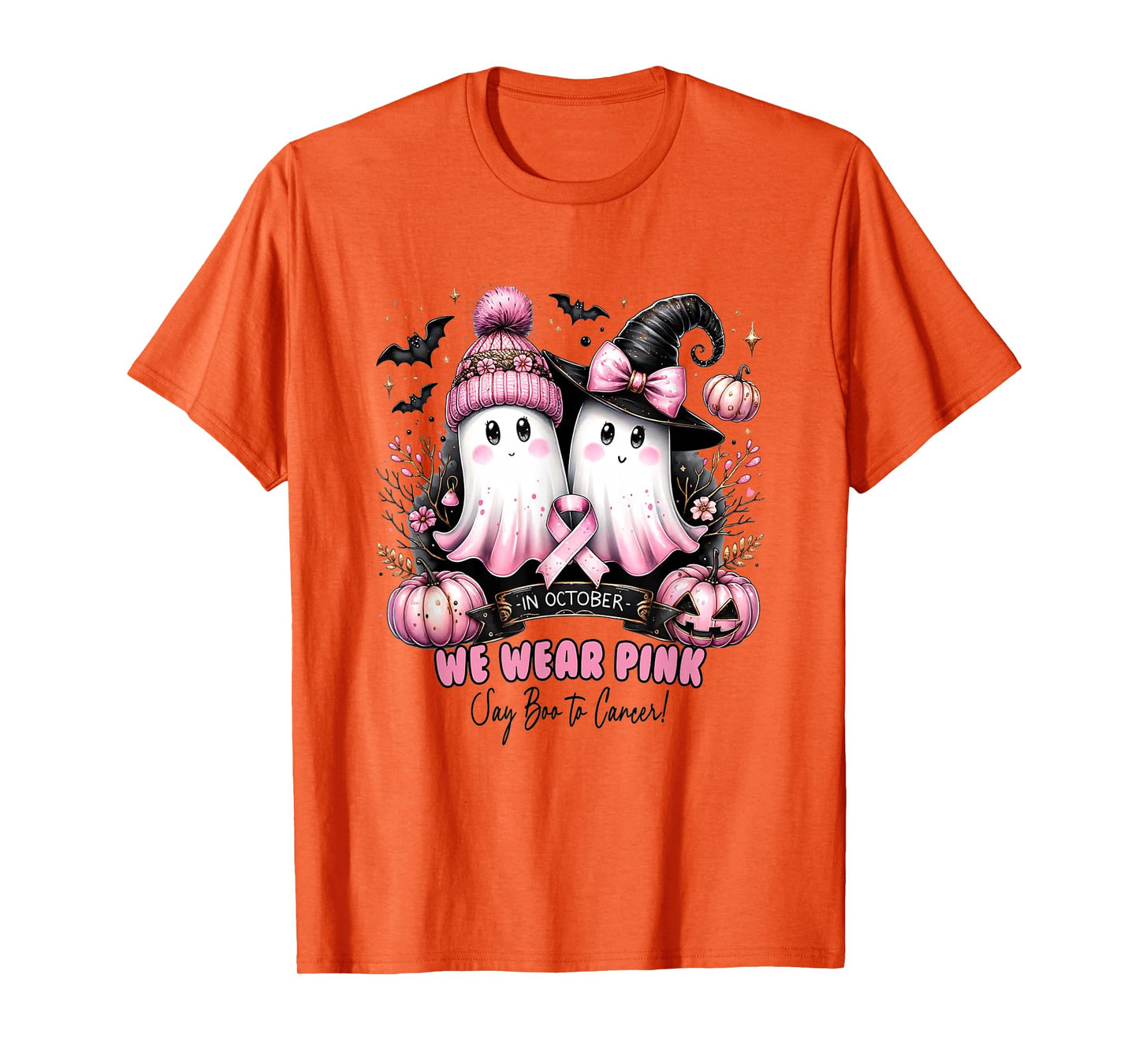 Halloween Ghosts Jack-o'-Lantern & Pink Ribbon T-Shirt