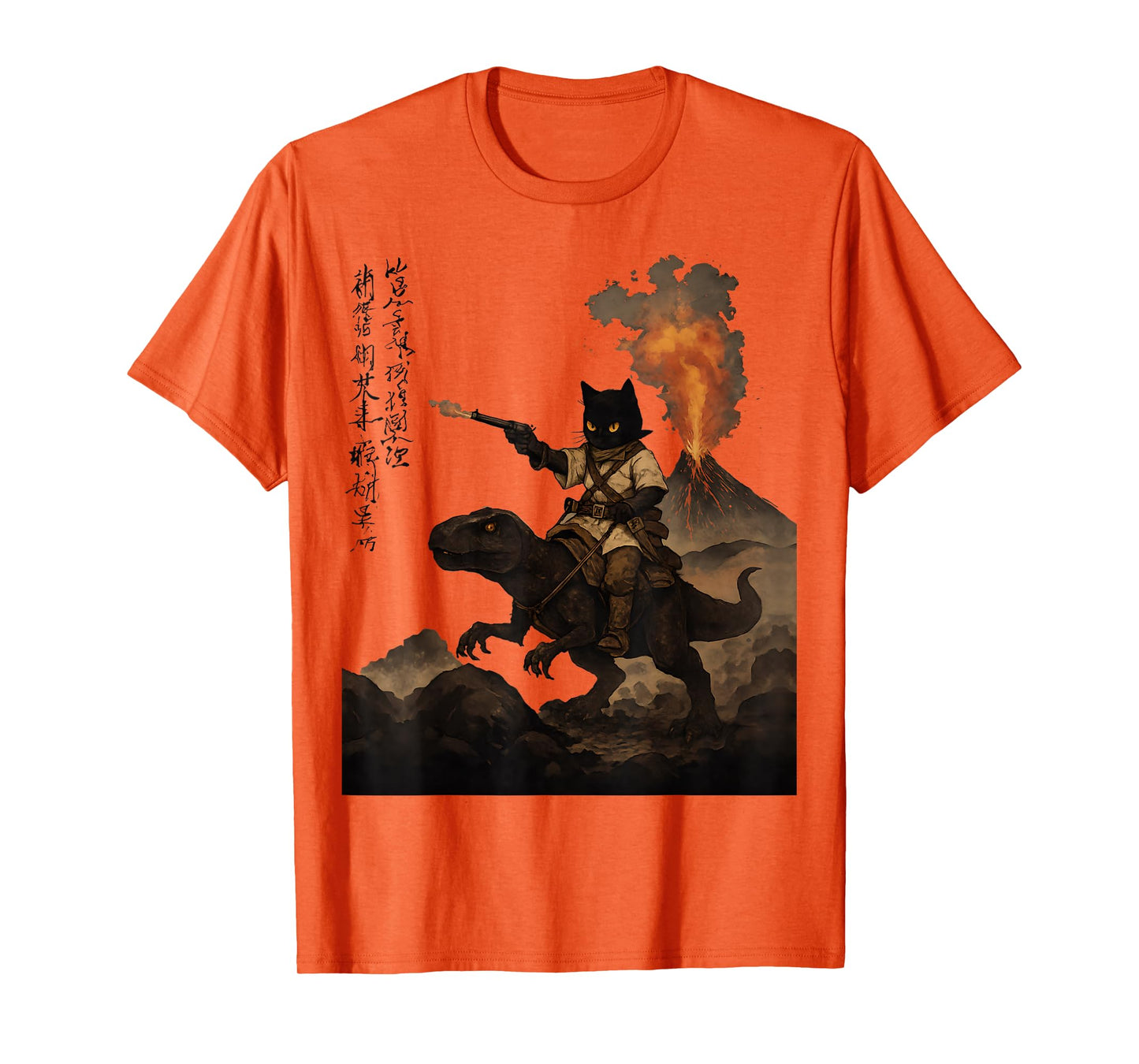Calligraphy cat Dinosaur Volcanic Eruption cat Print T-Shirt