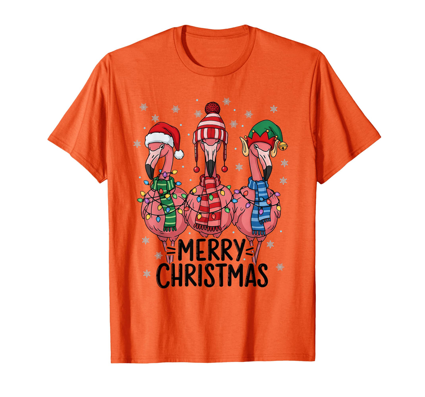 Merry Christmas Pink Flamingo Santa Hat Matching Family Xmas T-Shirt