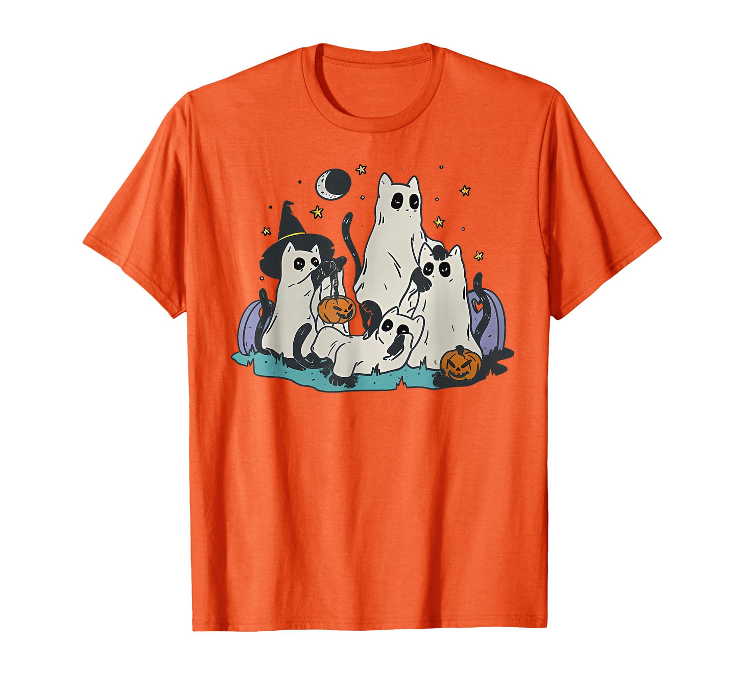 Cute Witch Ghost Cats Pumpkins Halloween Spooky Boys Girls T-Shirt