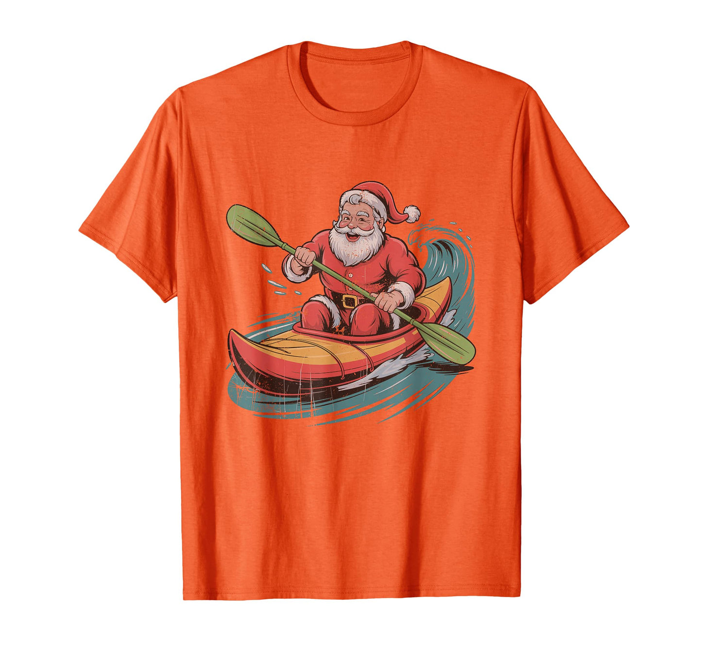 Santa Kayaking Retro Vintage 90s Christmas Holiday Sports T-Shirt