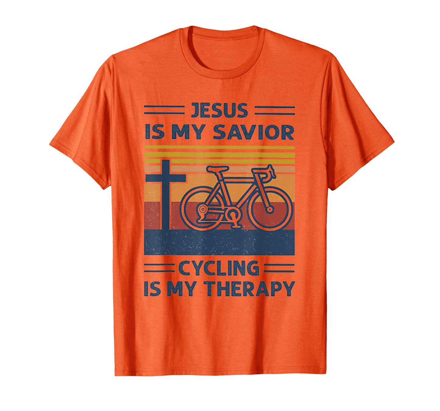 Jesus Is My Savior Cycling Is My Therapy Retro Vintage T-Shirt