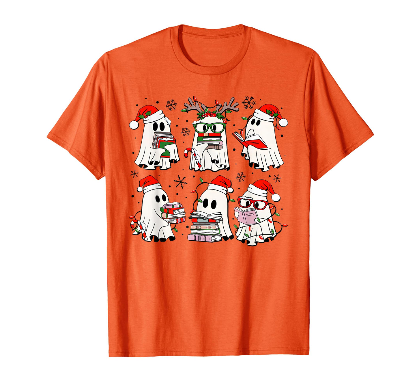 Funny Ghost Book Reading Christmas Books Lover Teacher Kids T-Shirt