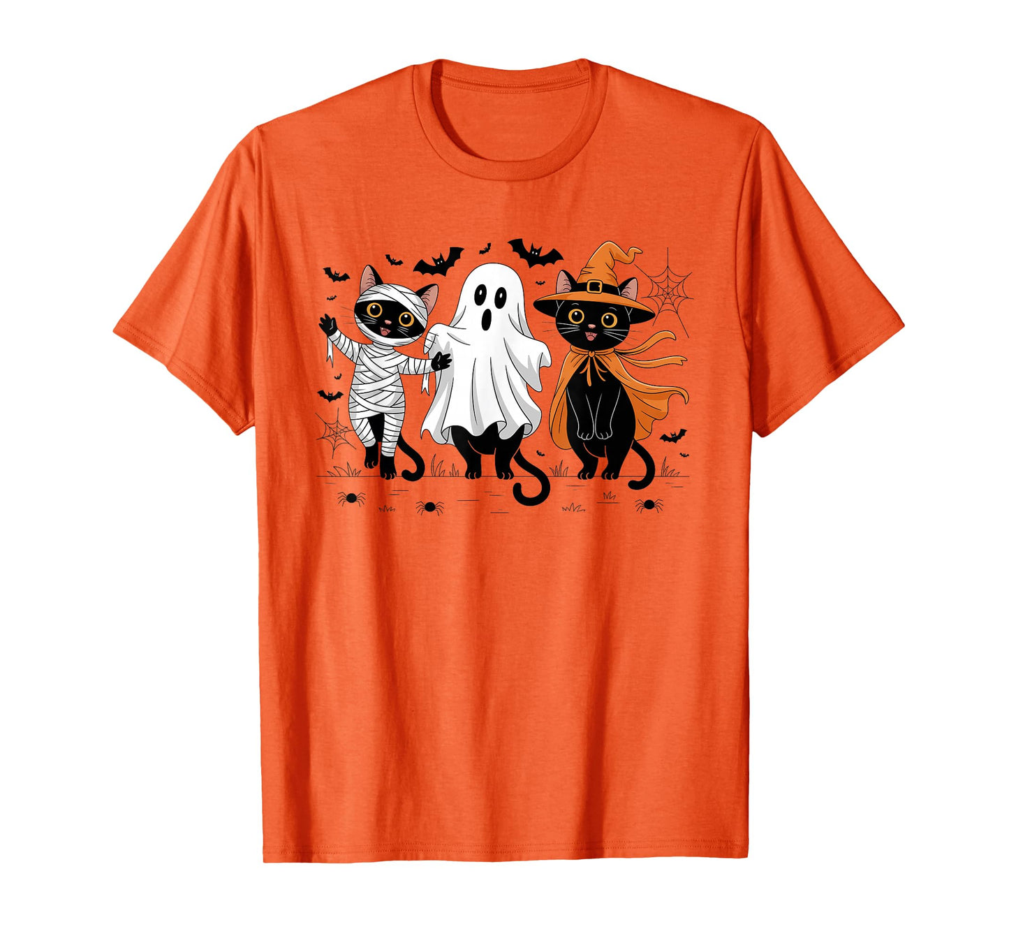 Retro Cat Witch Scary Halloween Pumpkin Women Men Kids T-Shirt