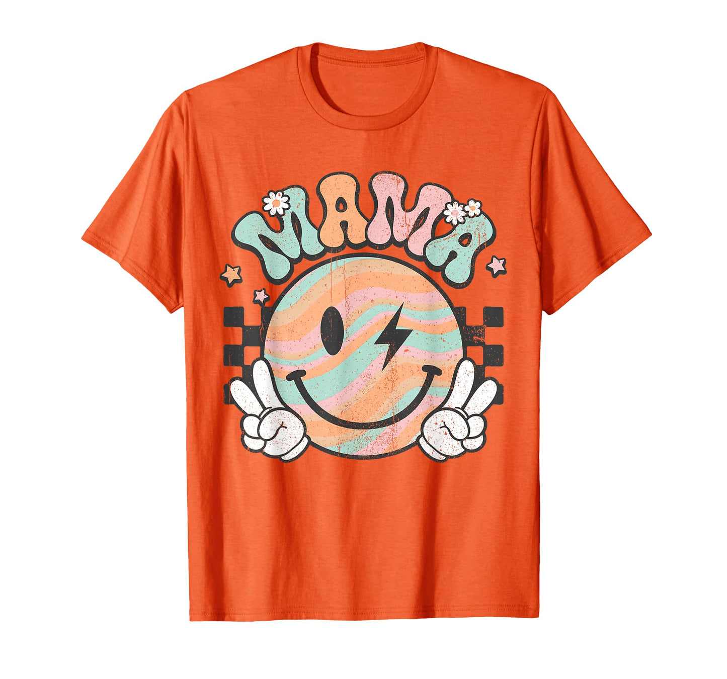 Checkered Mama Groovy Smile Face Mom Life Mother's Day T-Shirt