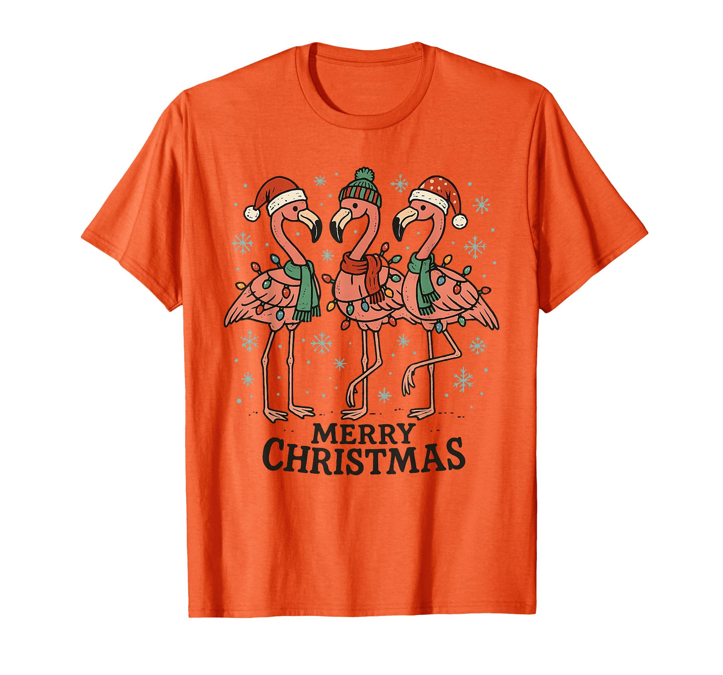 Merry Christmas Pink Flamingo Santa Hat Matching Family Xmas T-Shirt