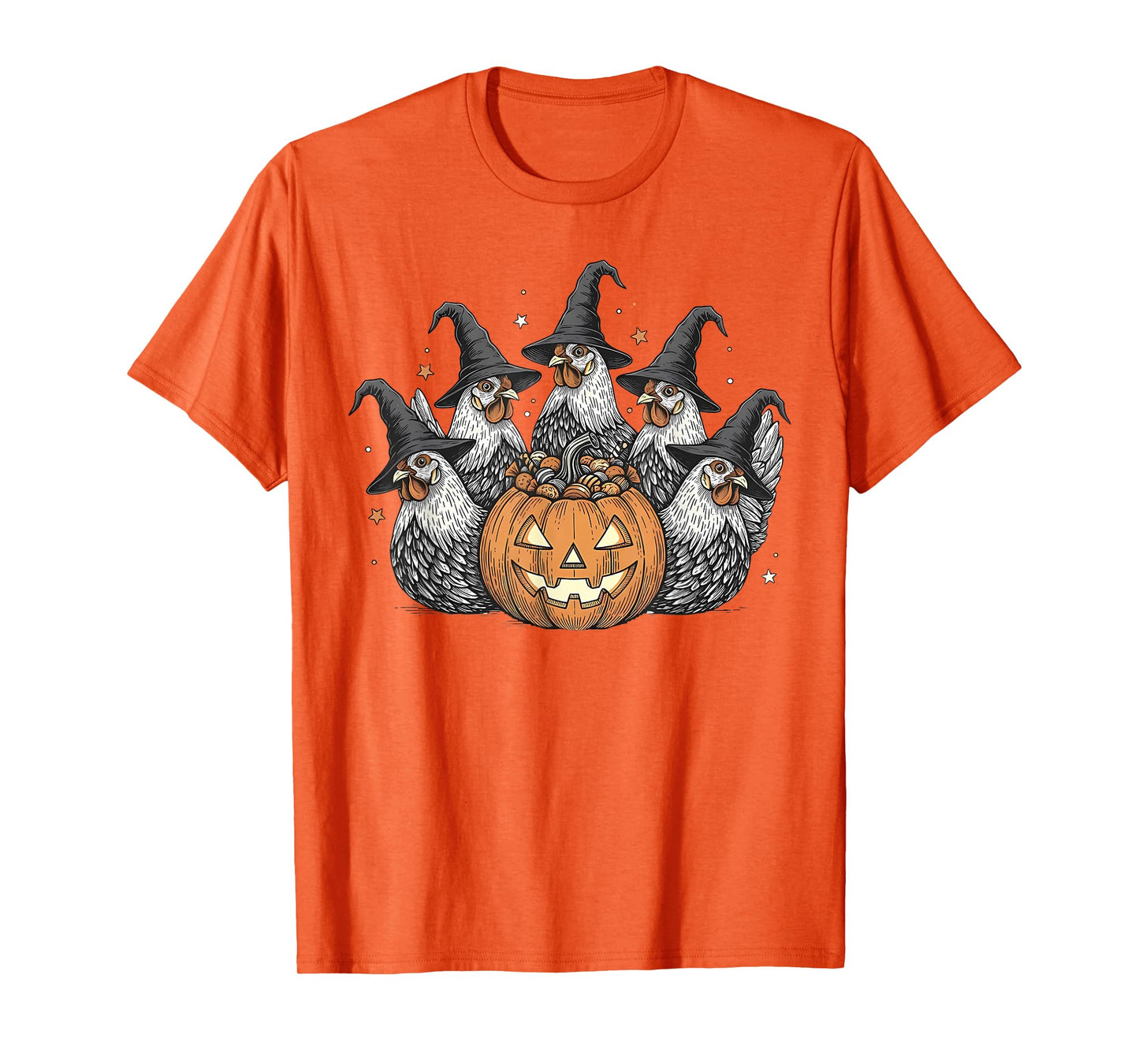 Funny Witch Chicken Pumpkin Halloween Outfit for Women Girls T-Shirt