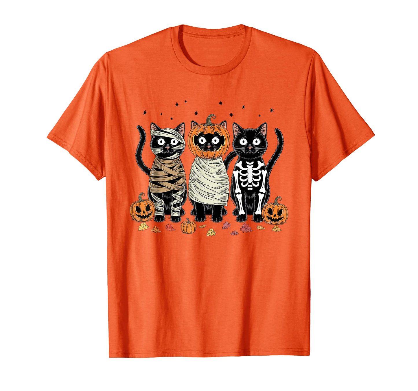 Retro Cat Witch Scary Halloween Pumpkin Women Men Kids T-Shirt