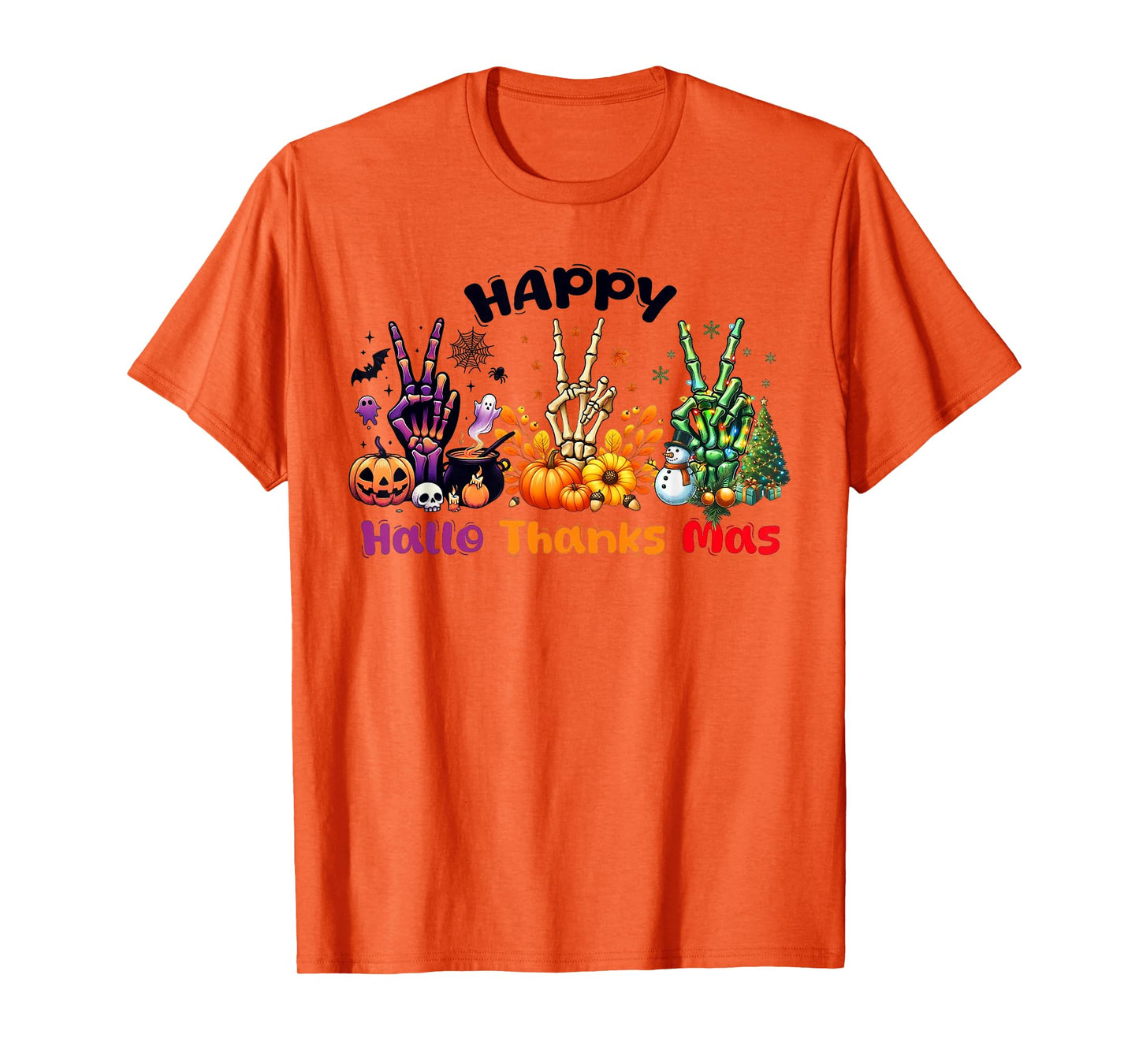 Happy HalloThanksMas Skeleton Hand Peace Sign Holiday Mashup T-Shirt