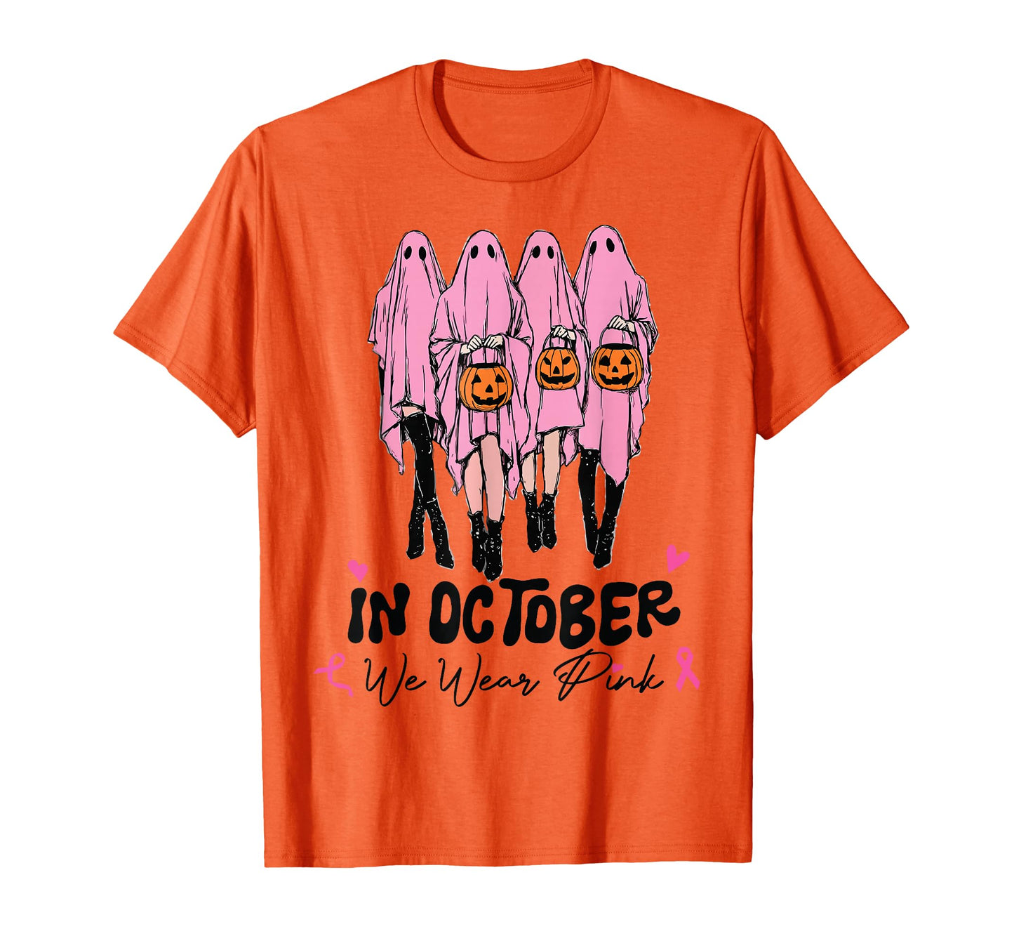 Halloween October We Wear Pink Breast Cancer Awareness Ghost T-Shirt