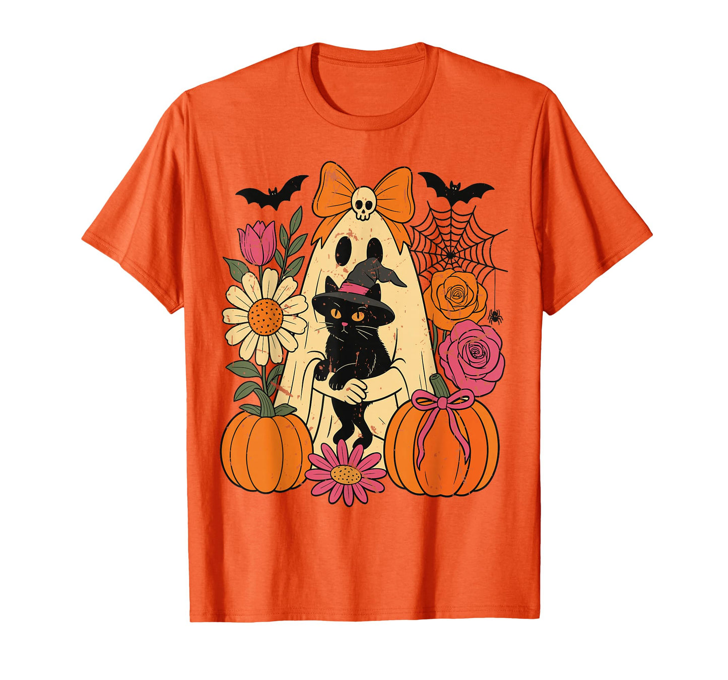 Vintage Black Cat Ghost Halloween Shirt Cute Spooky Outfit T-Shirt
