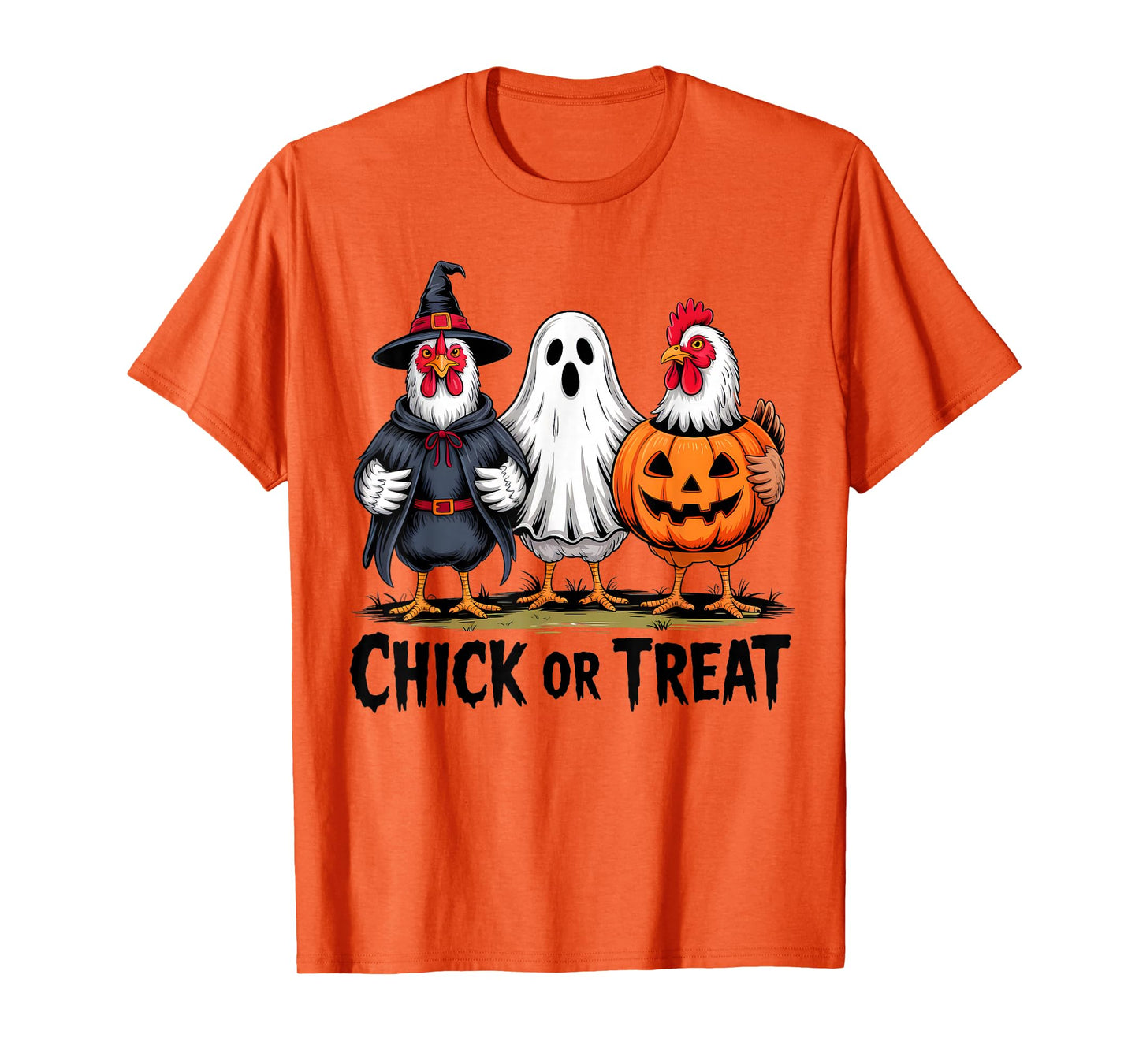 Chick Or Treat Spooky Witch Ghost Pumpkin Chicken Halloween T-Shirt